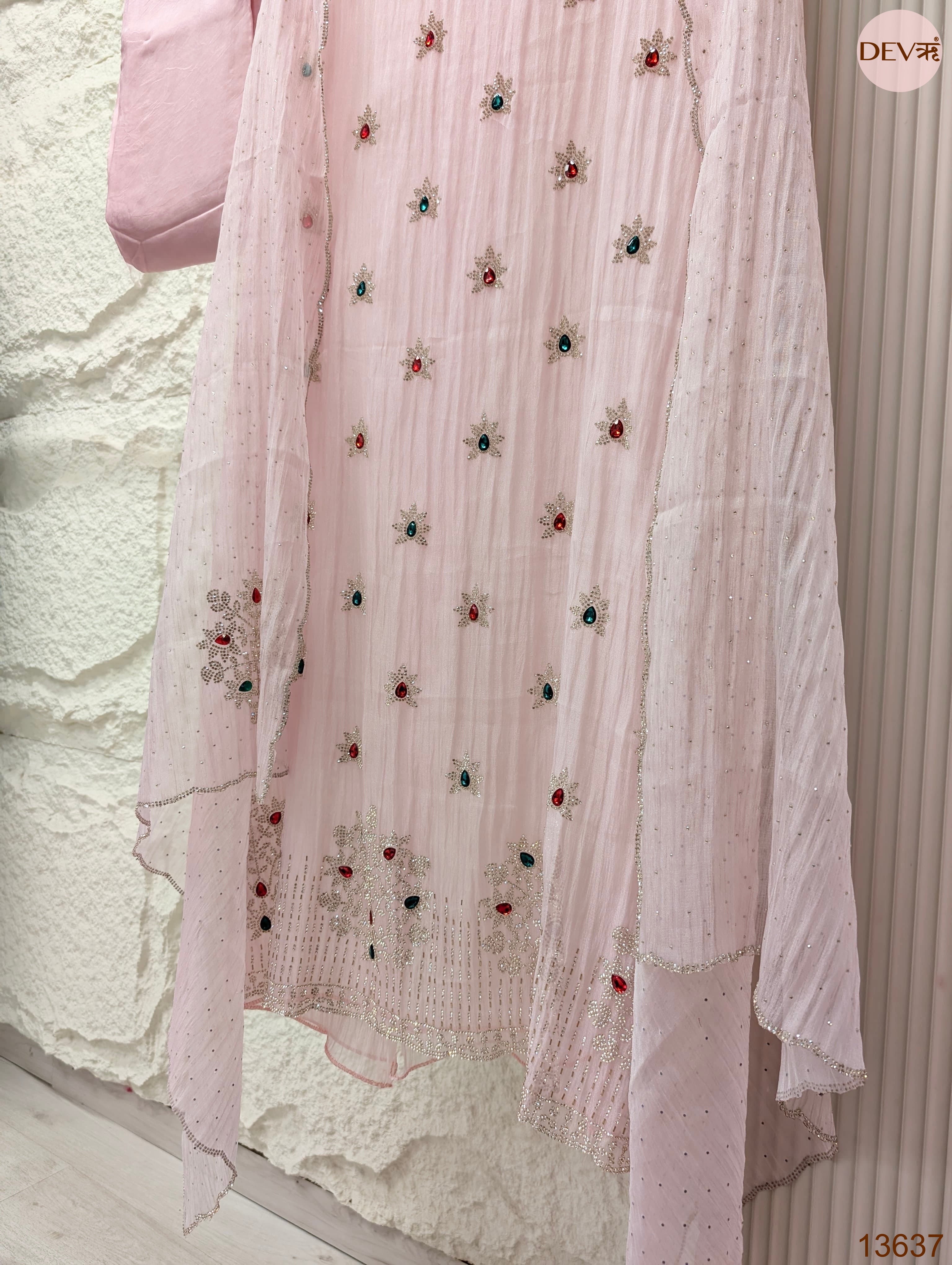 Pink Pure Organza Silk Embroidered Unstitched 3-Piece Suit (Devri – D.No 13637)