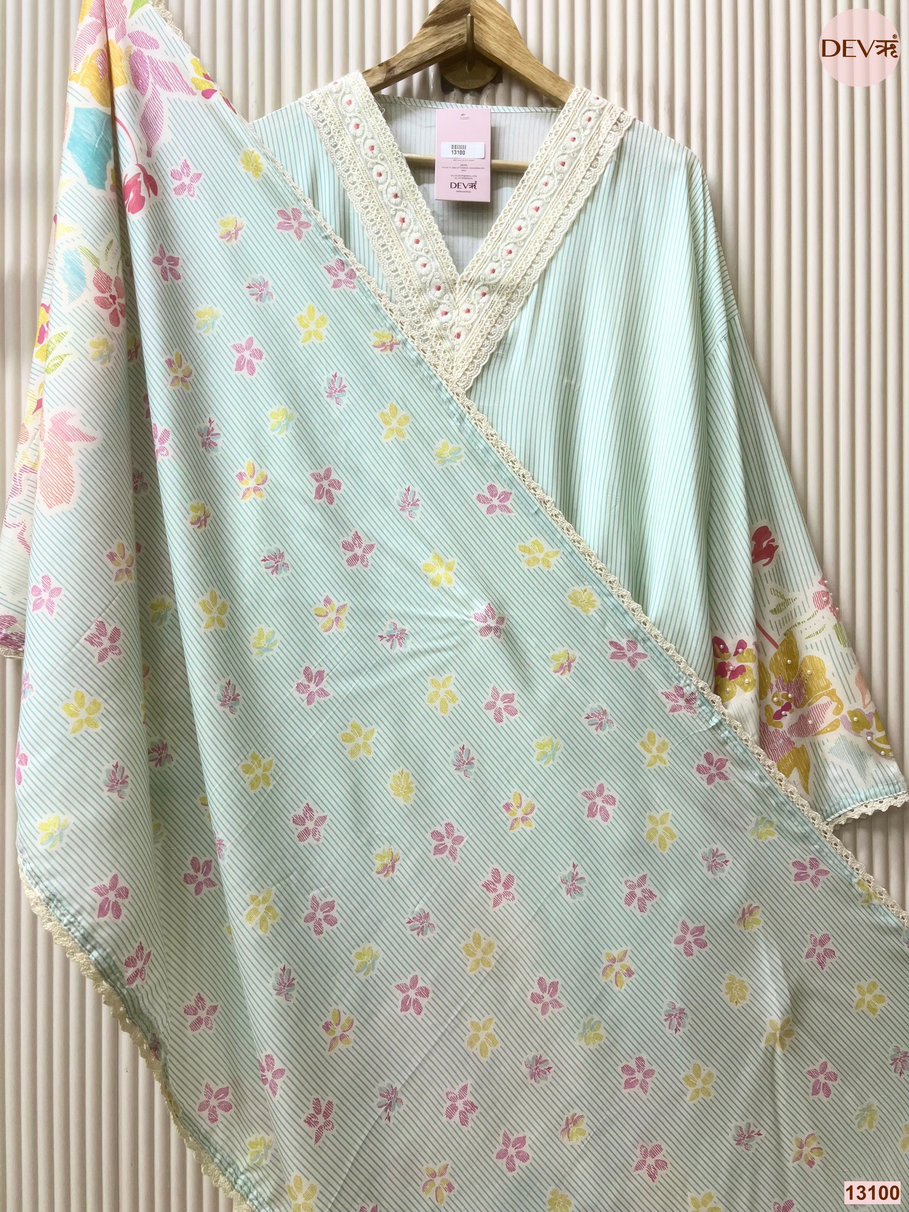 Aqua Muslin Printed Unstitched 3-Piece Suit (Devri – D.No 13100)