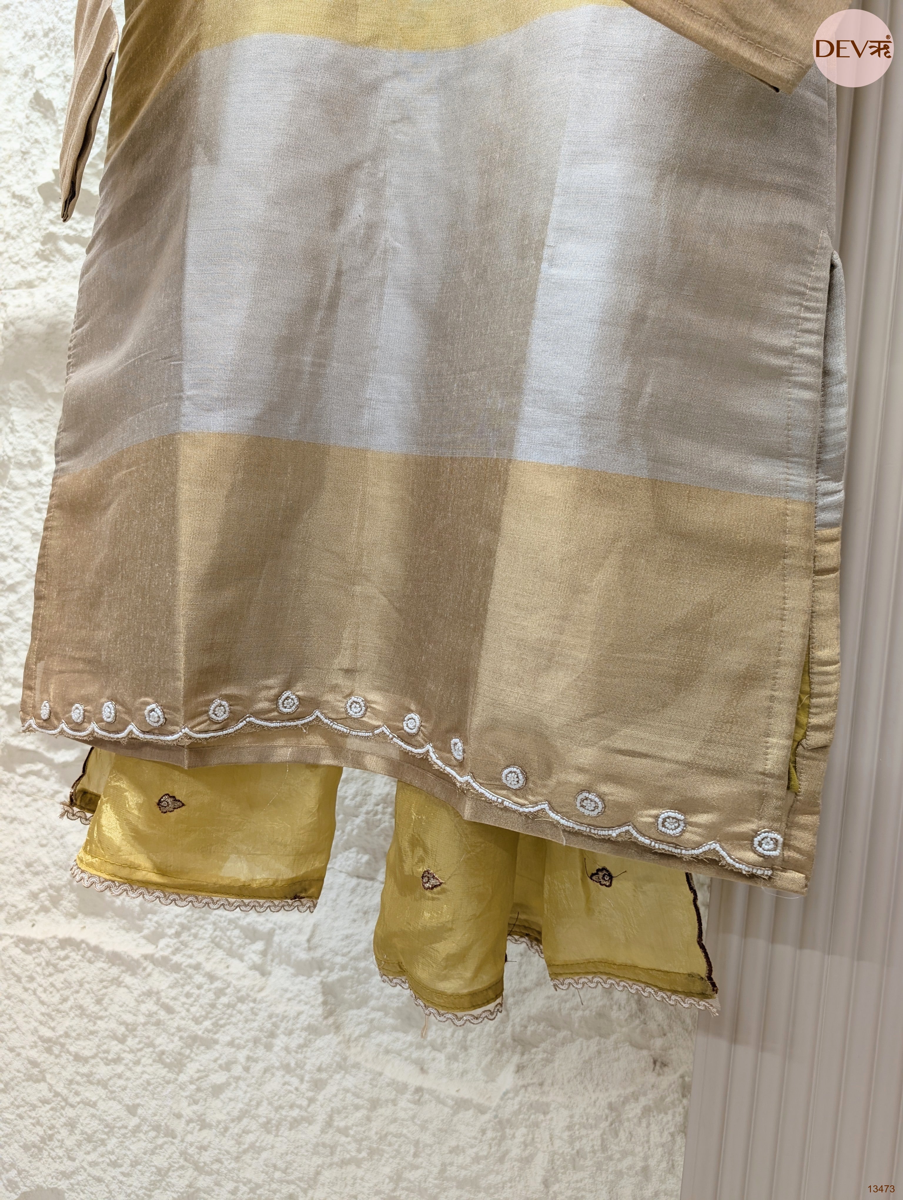 Vasanti Tissue silk Embroidered Pastel Yellow 3-Piece Set (Devri – D.No 13473)