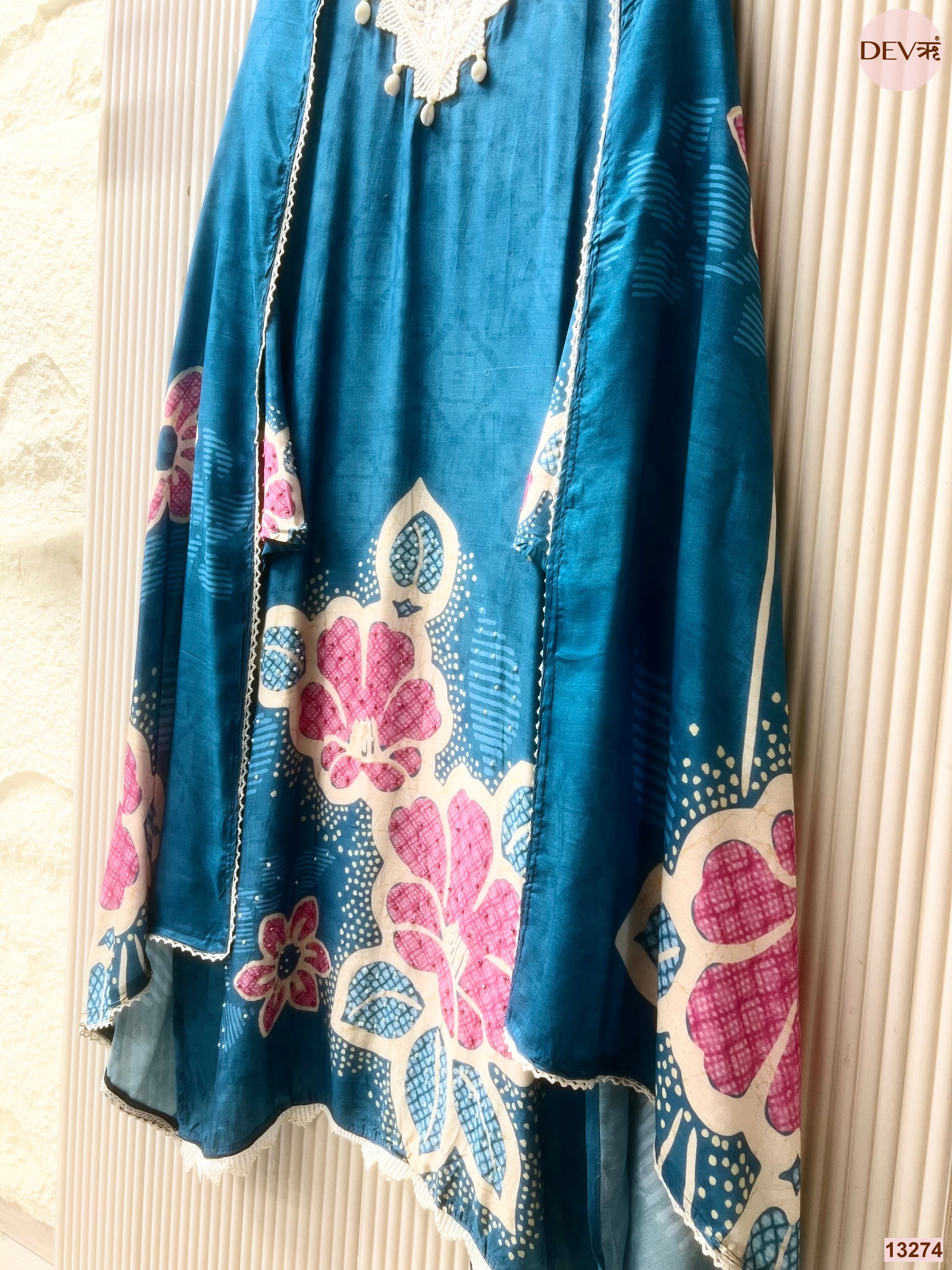 Teal Muslin Printed Unstitched 3-Piece Suit (Devri – D.No 13274)