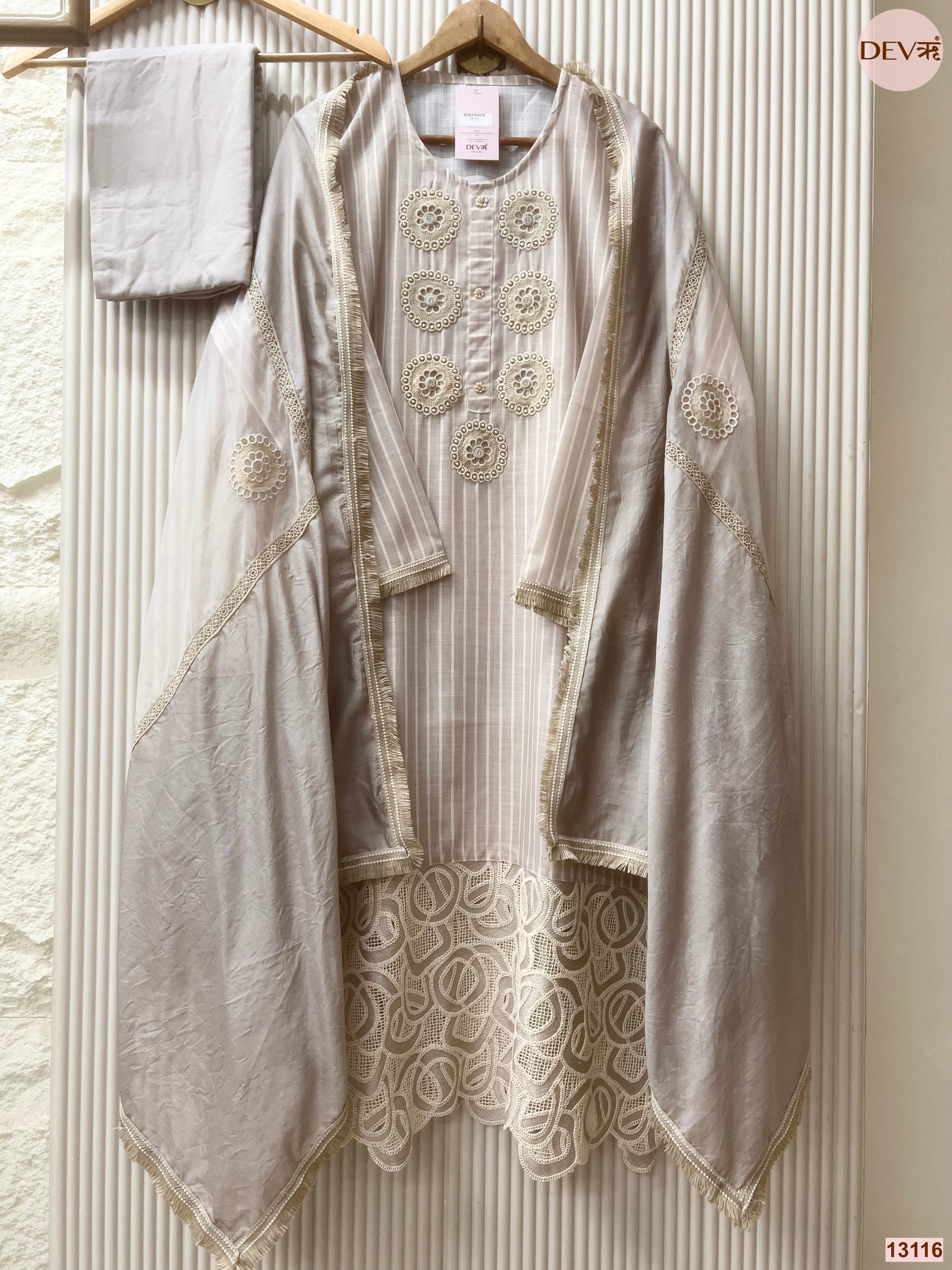 Grey Linen Cotton Embroidered Unstitched 3-Piece Suit (Devri – D.No 13116)