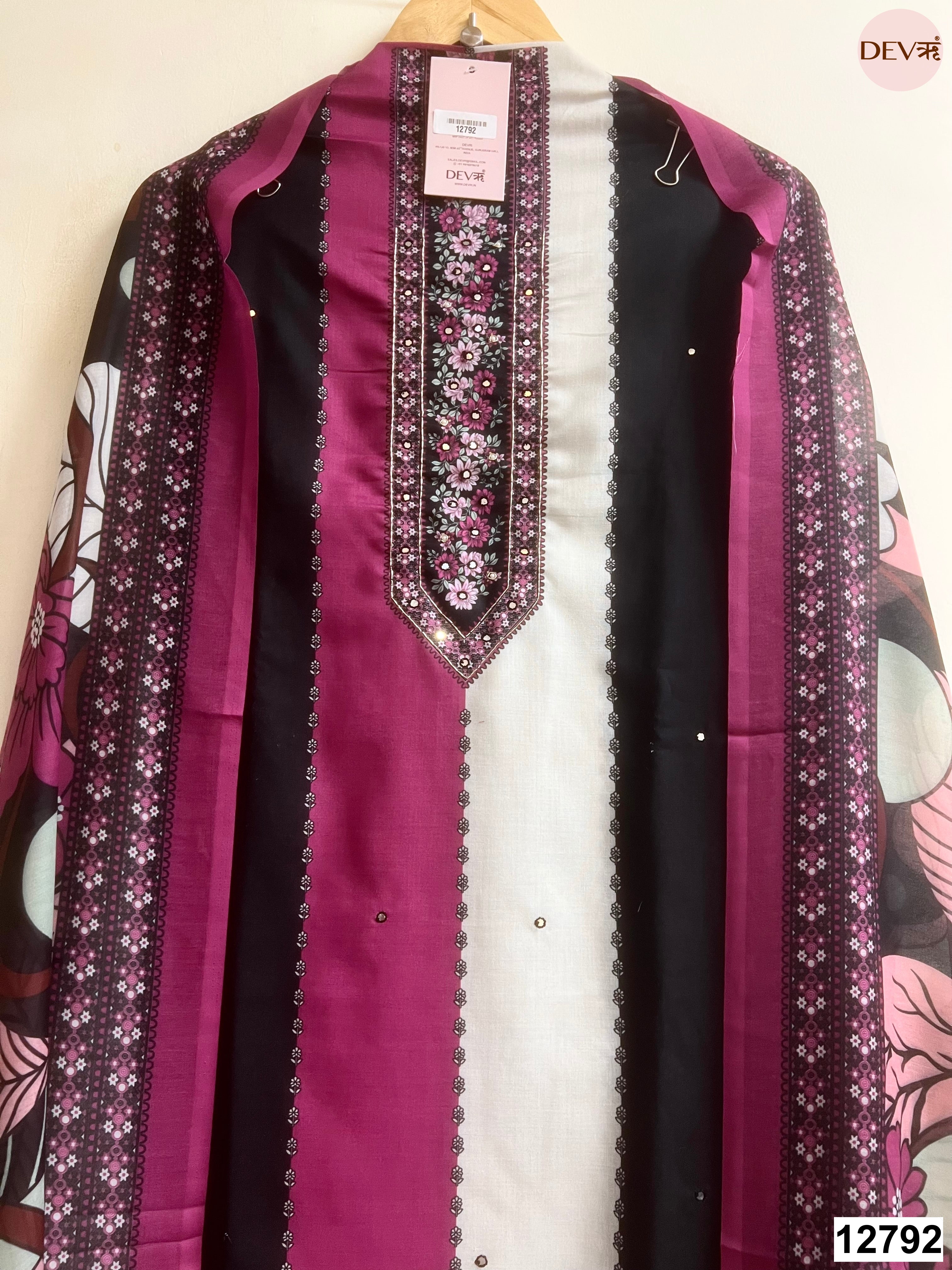 Black Jam Cotton Printed Unstitched 3-Piece Suit (Devri – D.No 12792)