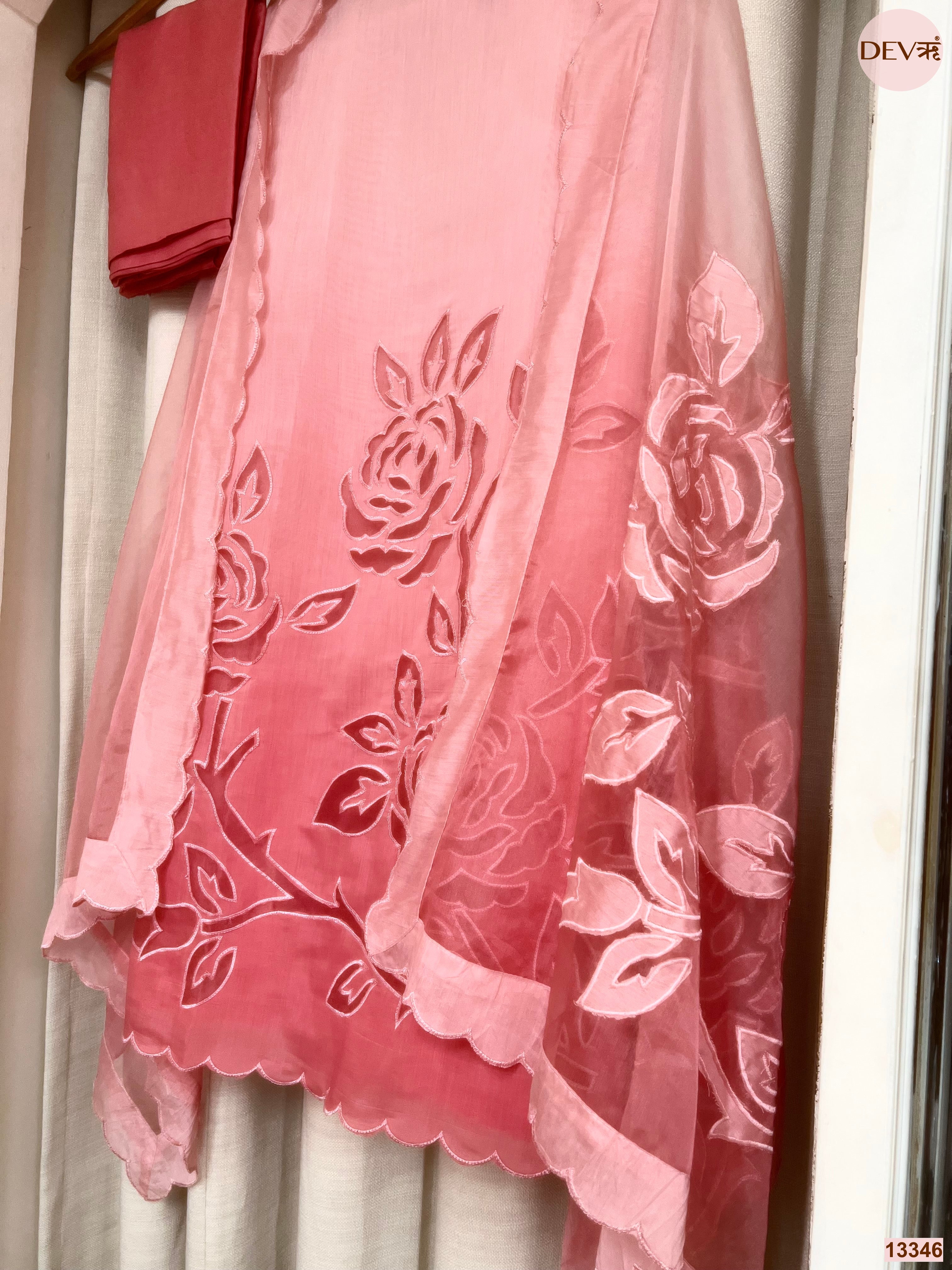 Pink Mul Chanderi Embroidered Unstitched 3-Piece Suit (Devri – D.No 13346)