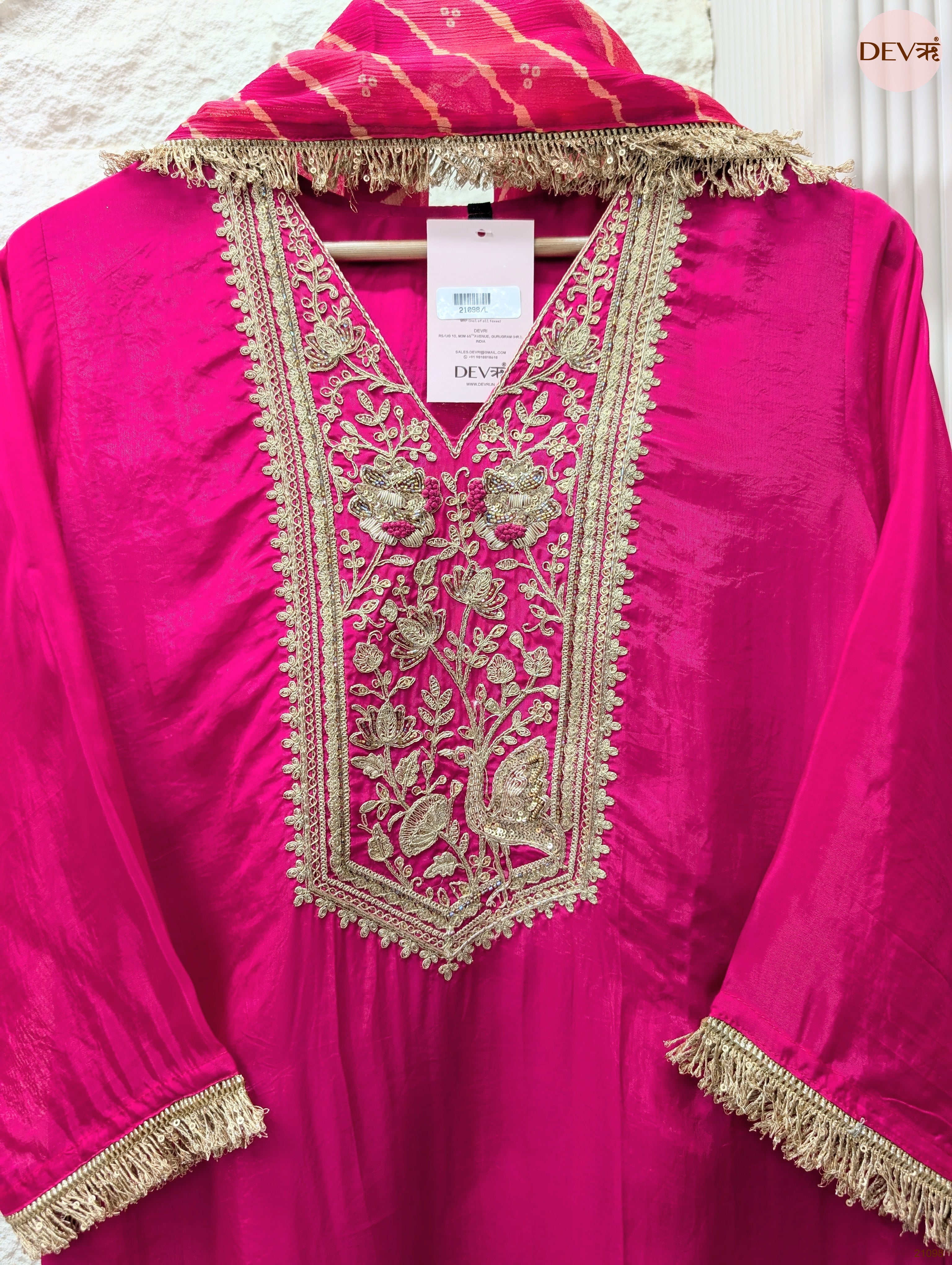 Gulnaar Pure organza silk Embroidered Pink 3-Piece Set (Devri – D.No 21098)