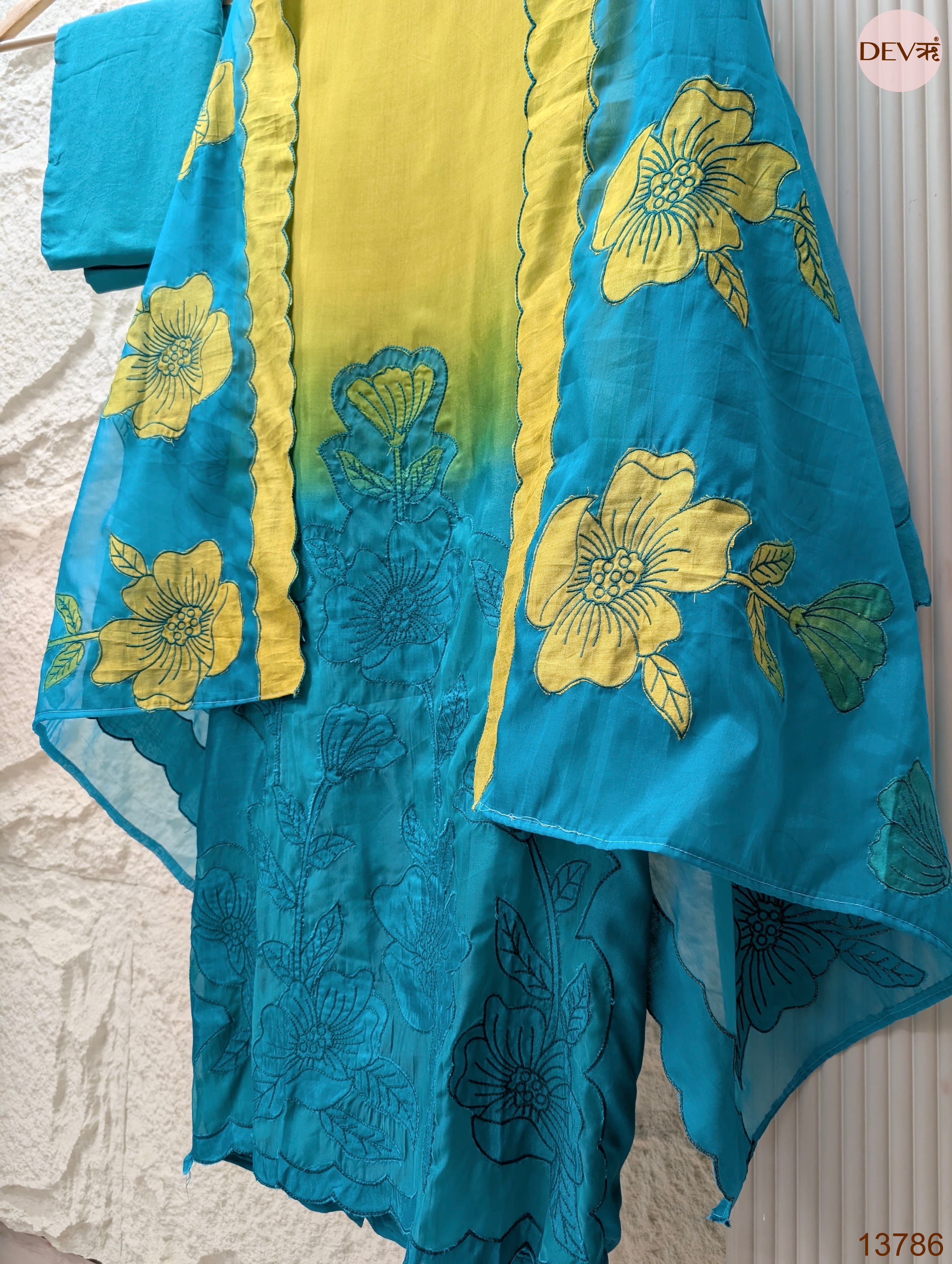 Lime Muslin Printed Unstitched 3-Piece Suit (Devri – D.No 13786)