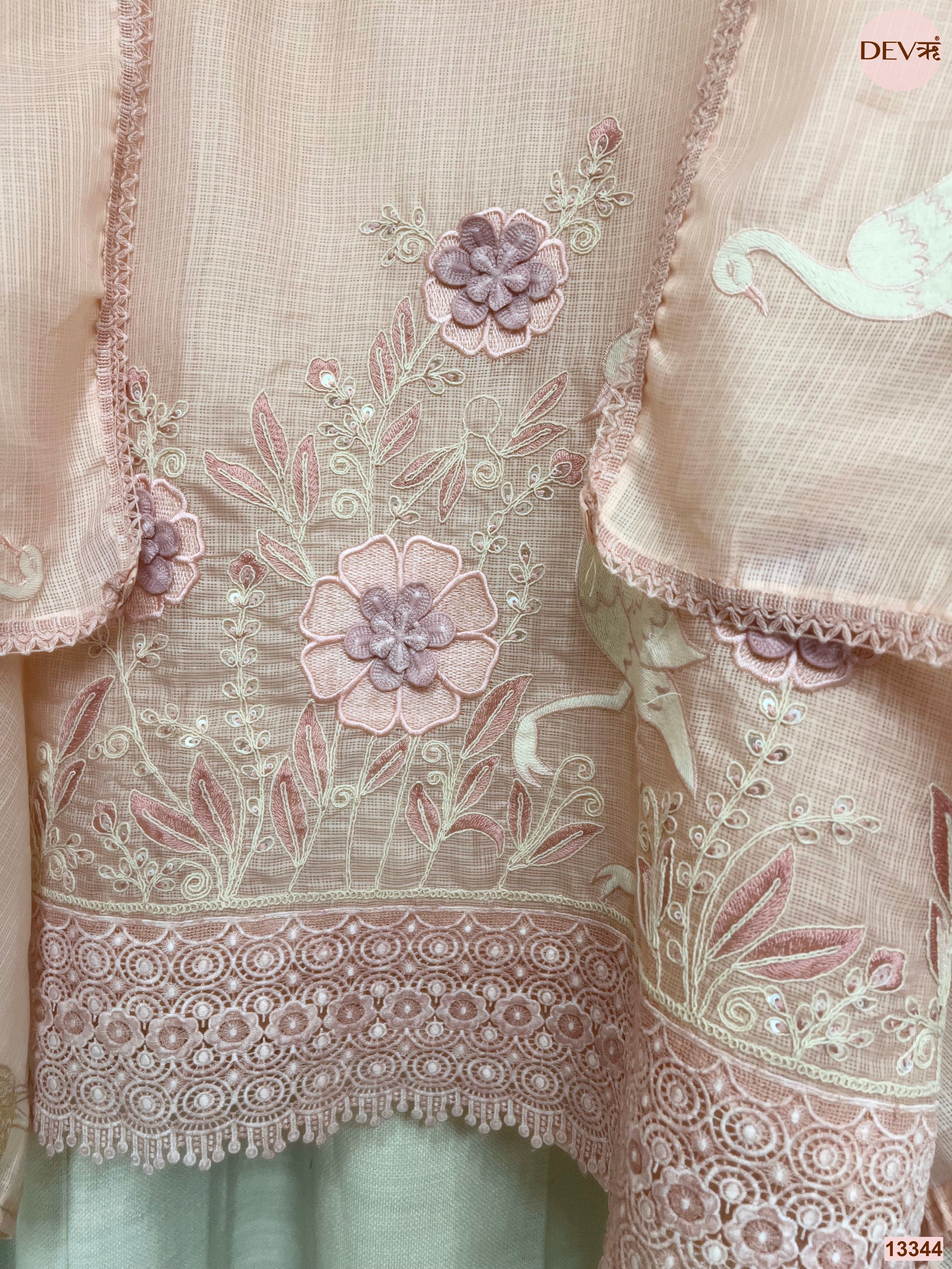 Pink Kota Embroidered Unstitched 3-Piece Suit (Devri – D.No 13344)