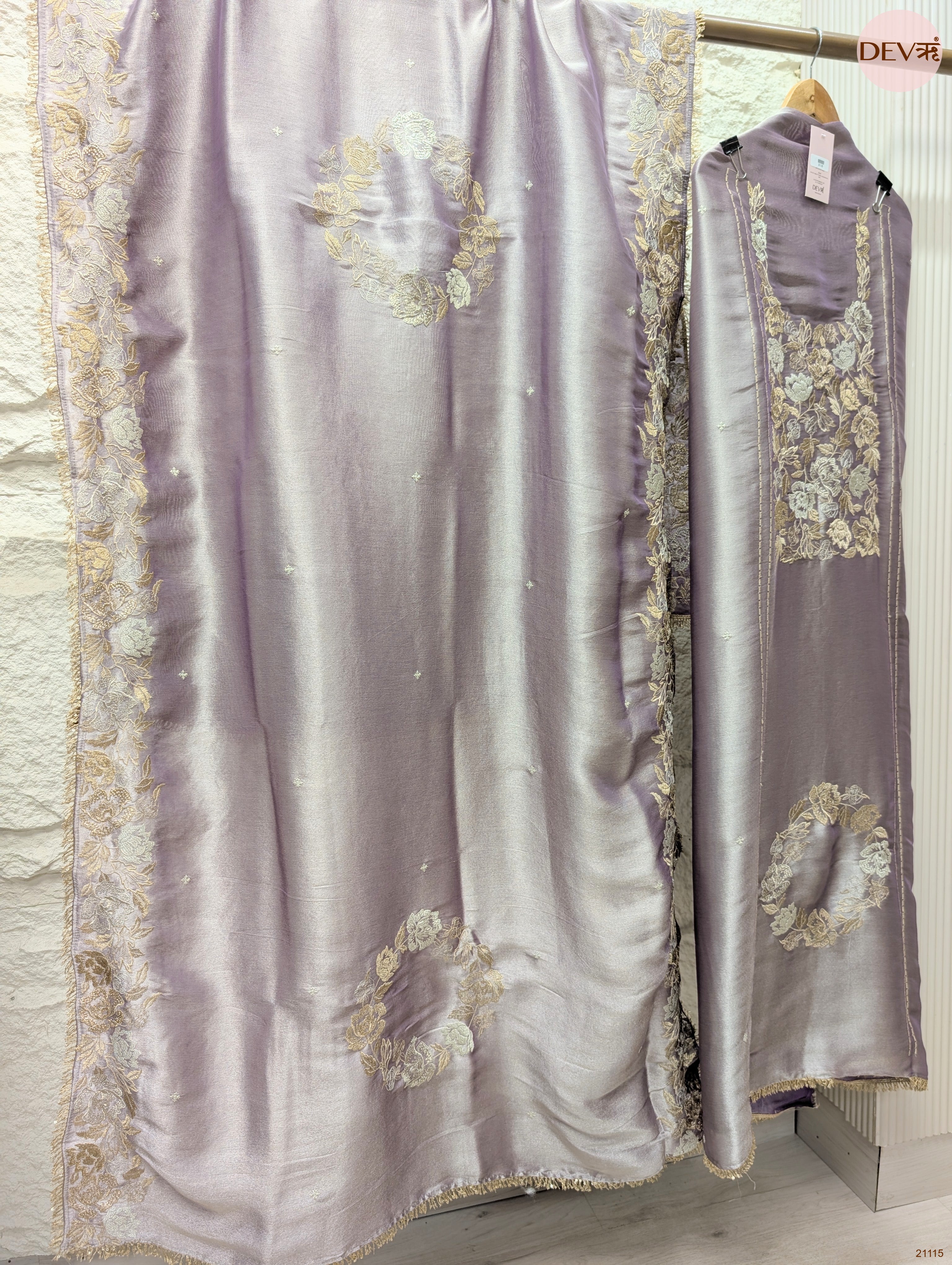 Lavender Pure Giraffe Silk Embroidered Unstitched 3-Piece Suit (Devri – D.No 21116)