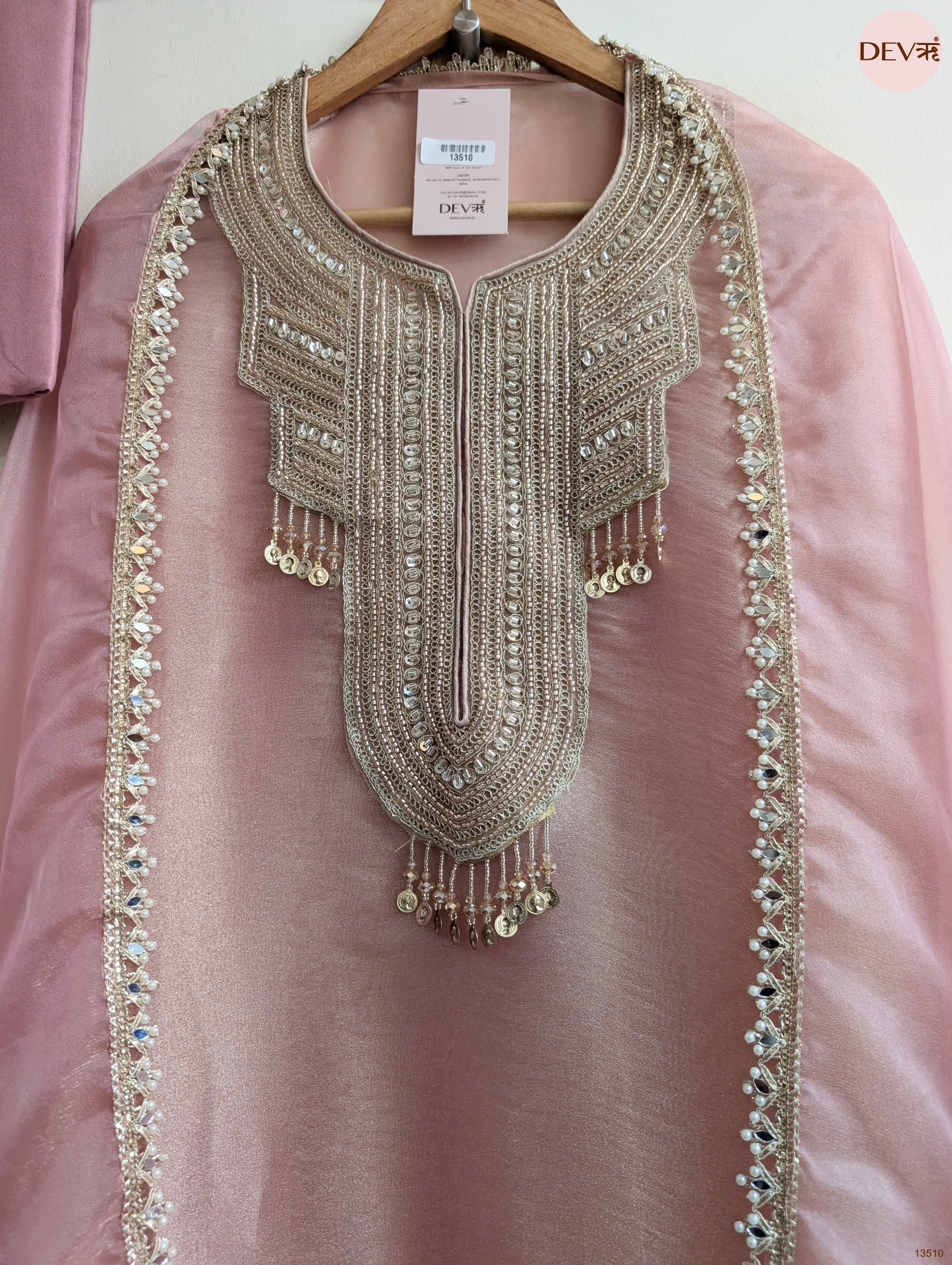 Pink Tissue Silk Hand Unstitched 3-Piece Suit (Devri – D.No 13510)
