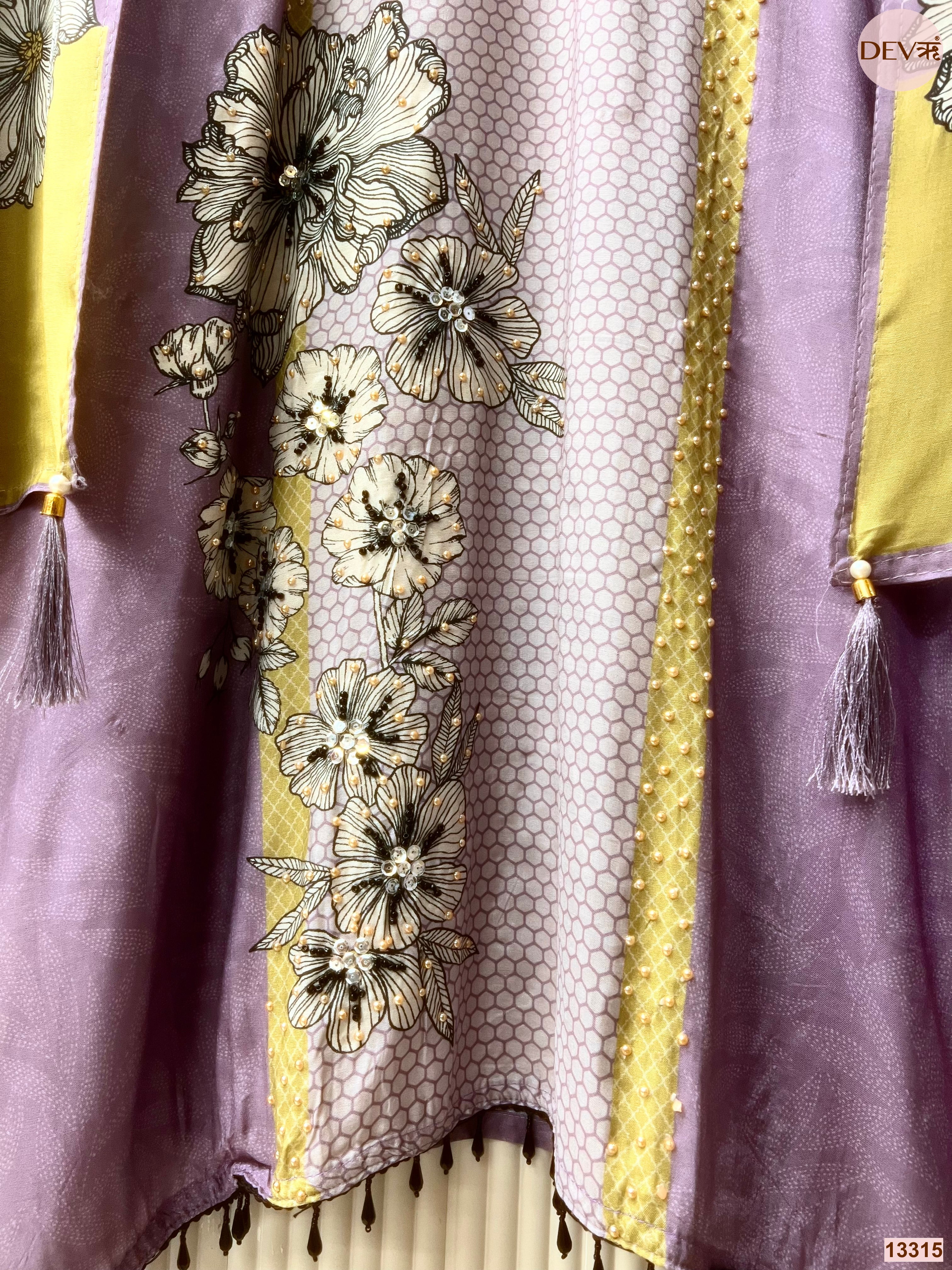Purple Muslin Printed Unstitched 3-Piece Suit (Devri – D.No 13315)