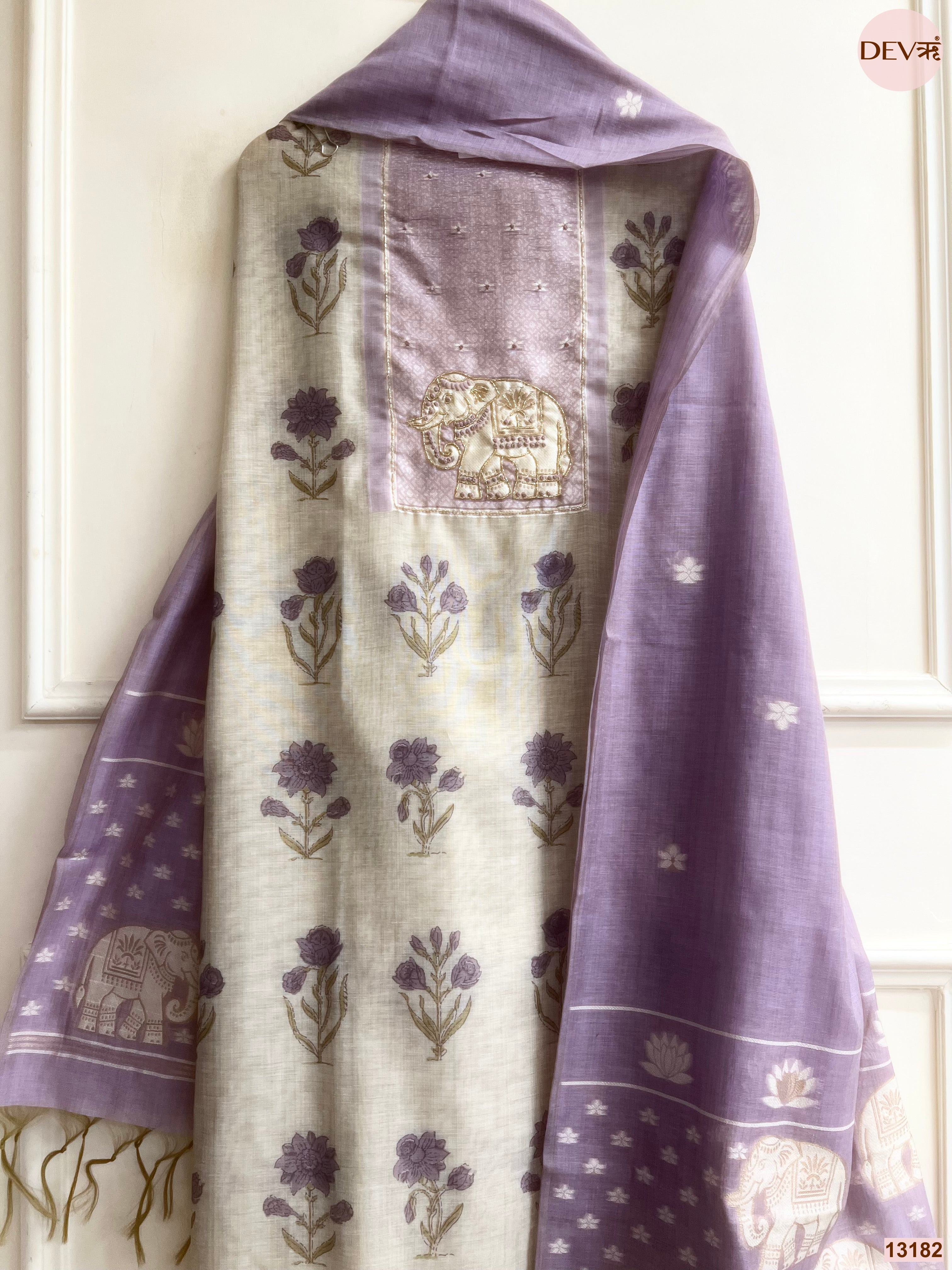Lavender Mul Chanderi Printed Unstitched 3-Piece Suit (Devri – D.No 13182)
