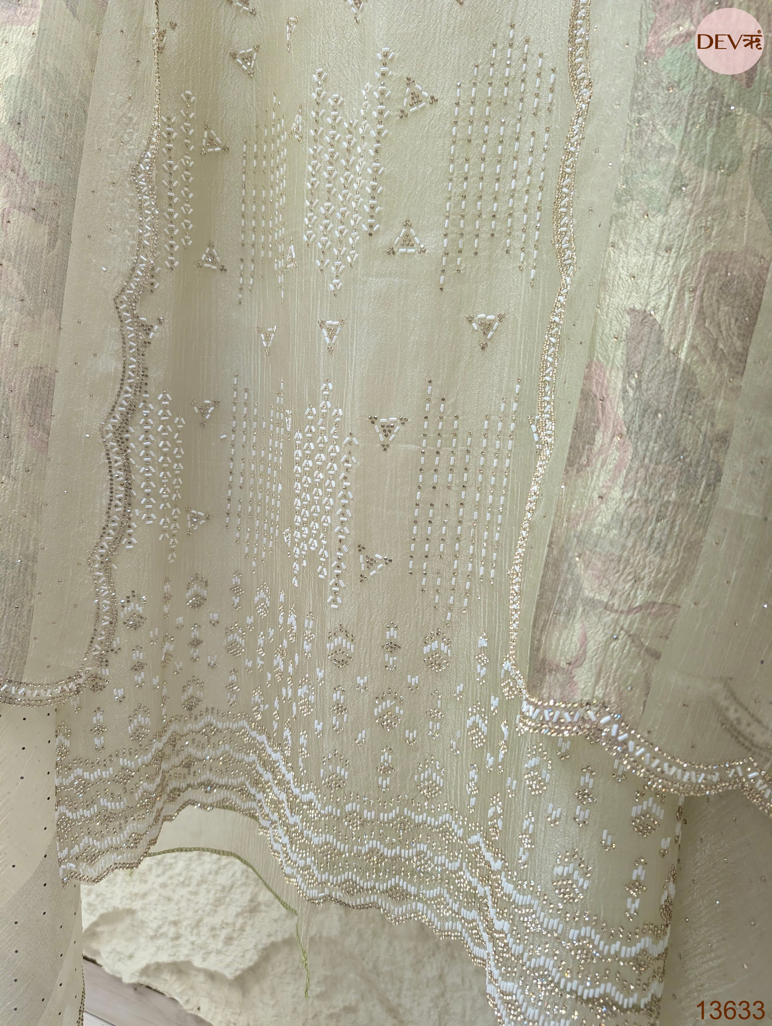 Sage Pure Crush Silk Embroidered Unstitched 3-Piece Suit (Devri – D.No 13633)