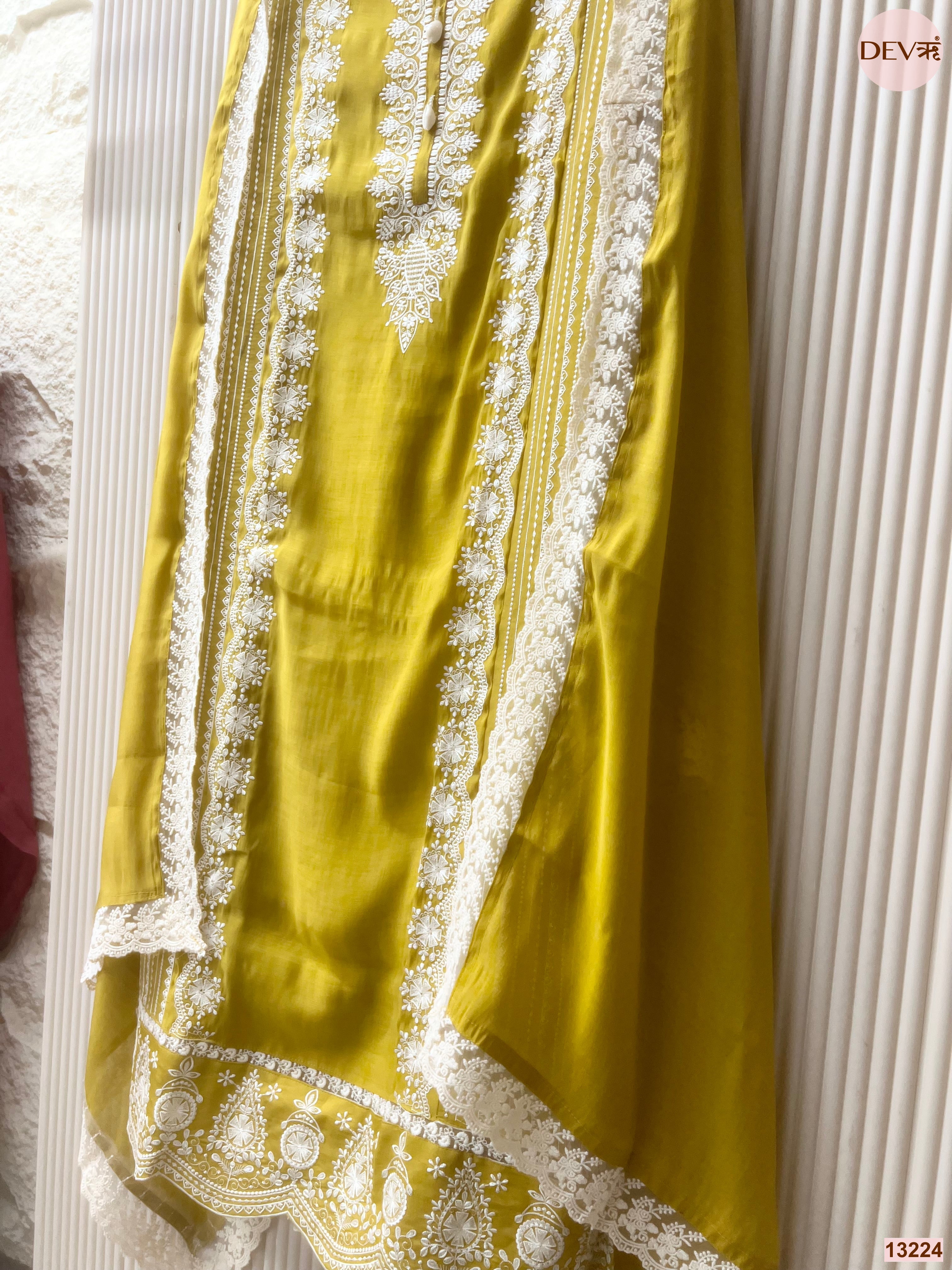Mustard Mul Cotton Embroidered Unstitched 3-Piece Suit (Devri – D.No 13224)
