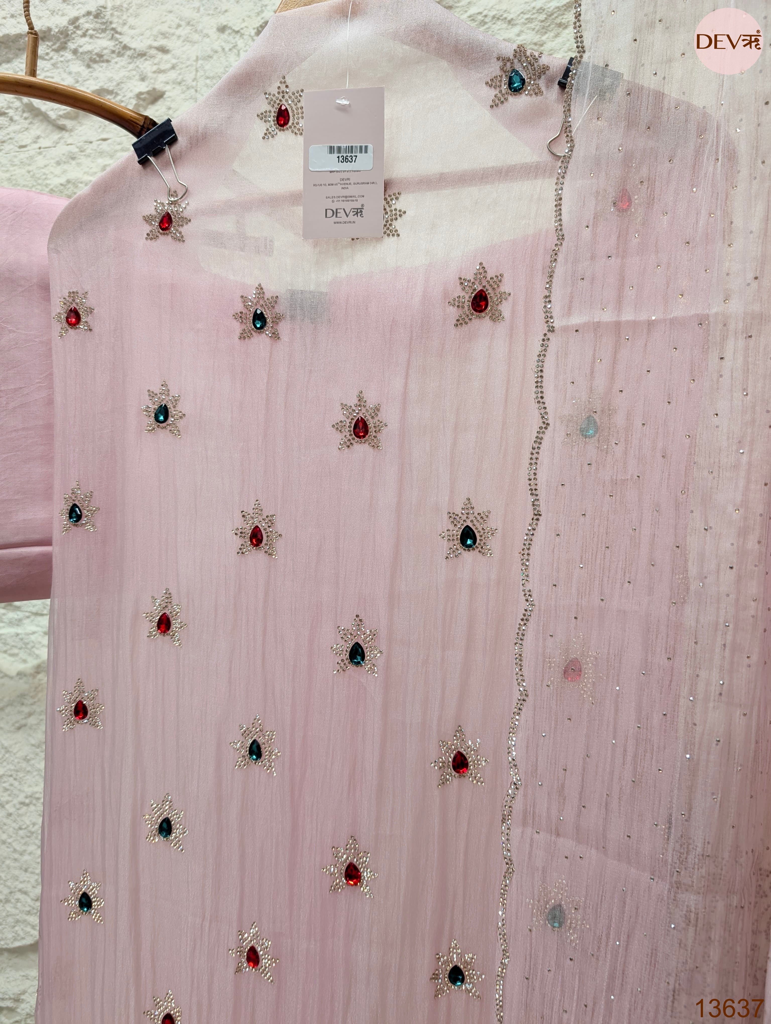 Pink Pure Organza Silk Embroidered Unstitched 3-Piece Suit (Devri – D.No 13637)