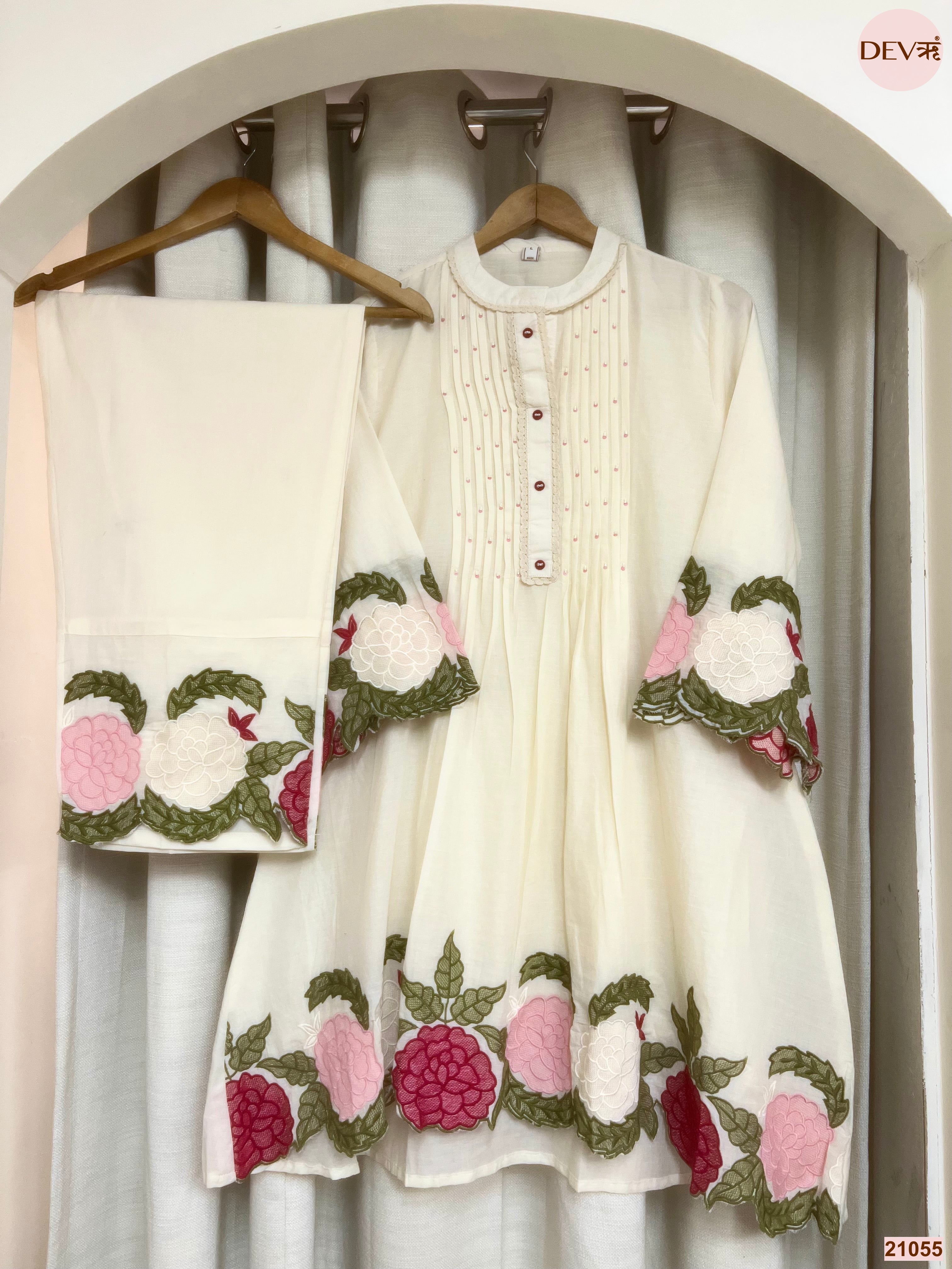 Gulnaar Mul Chanderi Embroidered Off-White 2-Piece Set (Devri – D.No 21055)