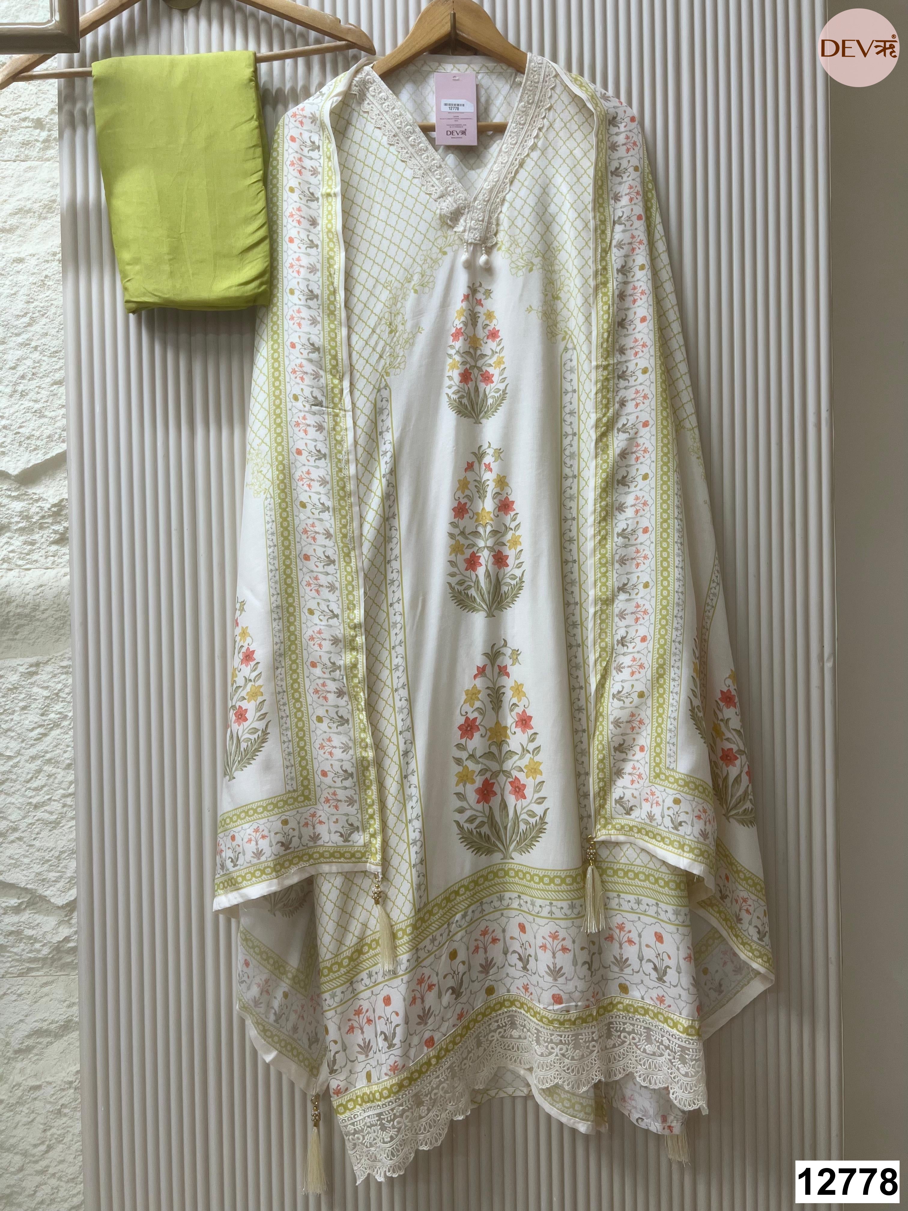 White Muslin Printed Unstitched 3-Piece Suit (Devri – D.No 12778)