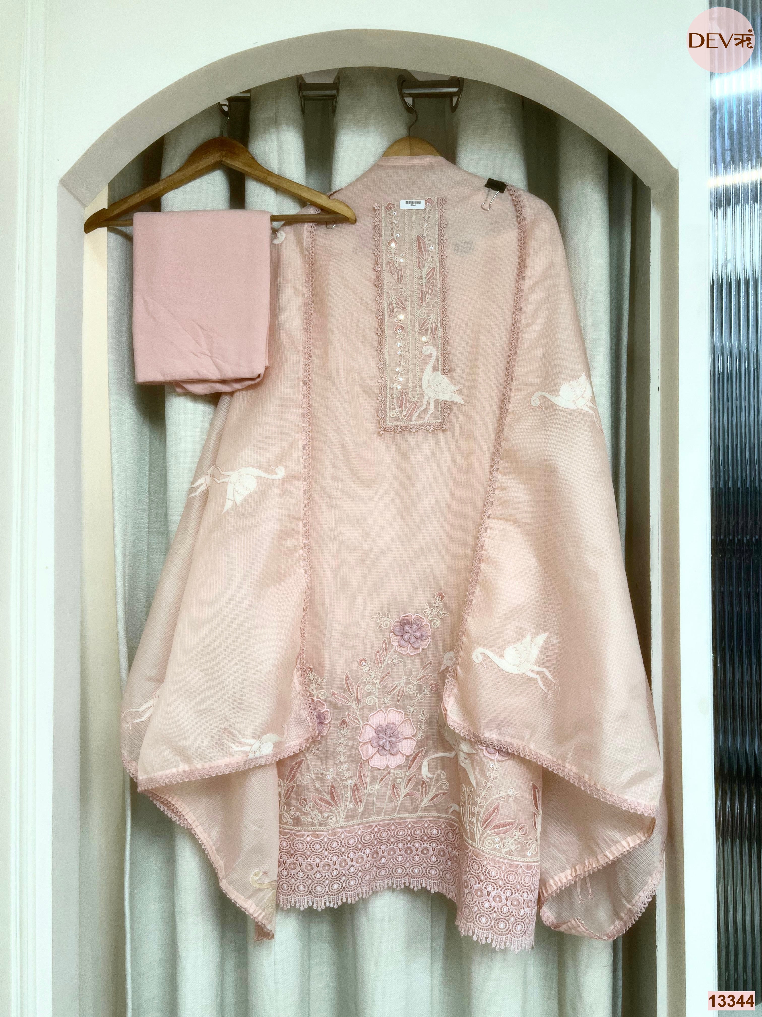 Pink Kota Embroidered Unstitched 3-Piece Suit (Devri – D.No 13344)
