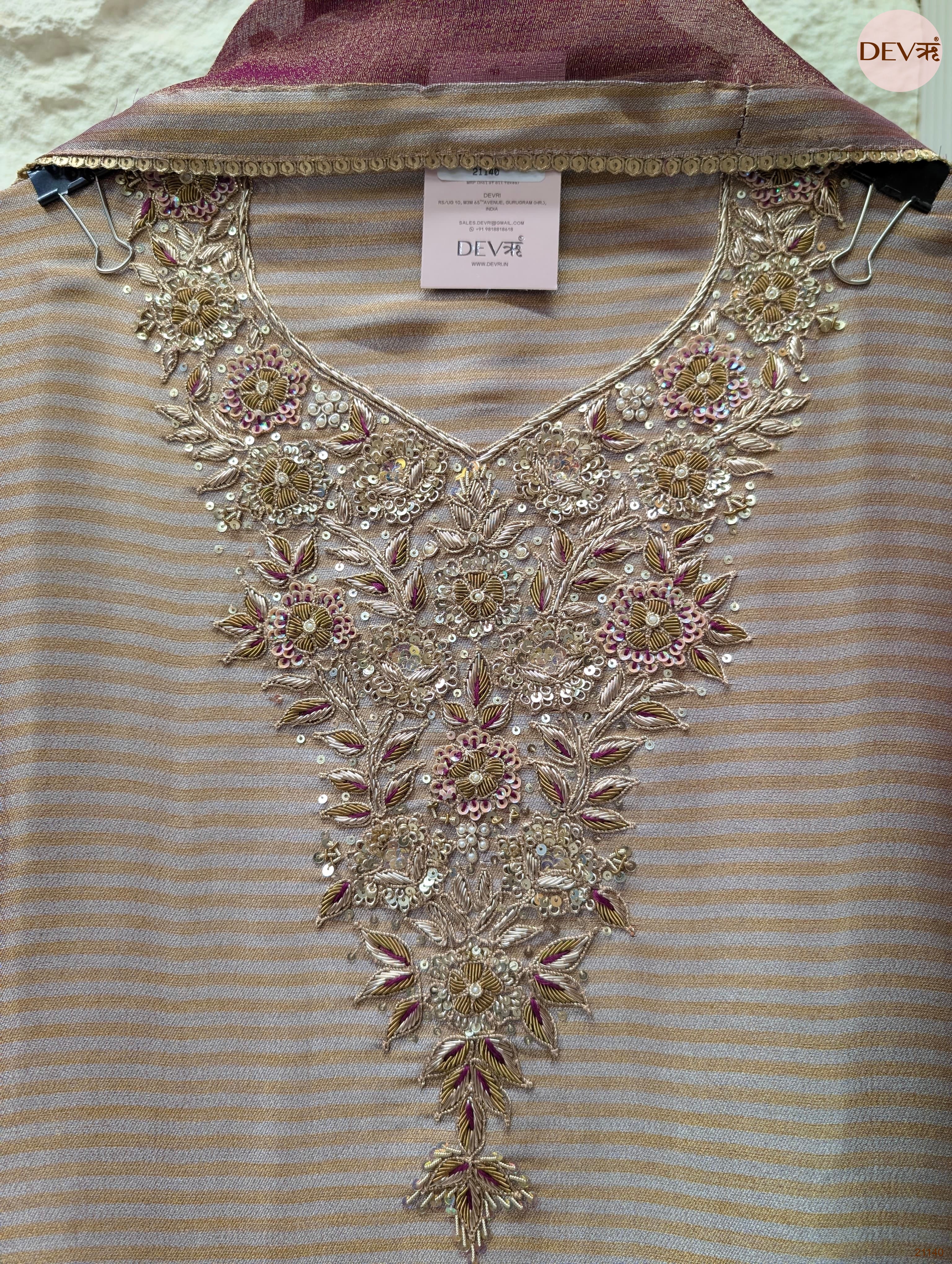 Gold Pure Tissue Silk Embroidered Unstitched 3-Piece Suit (Devri – D.No 21140)