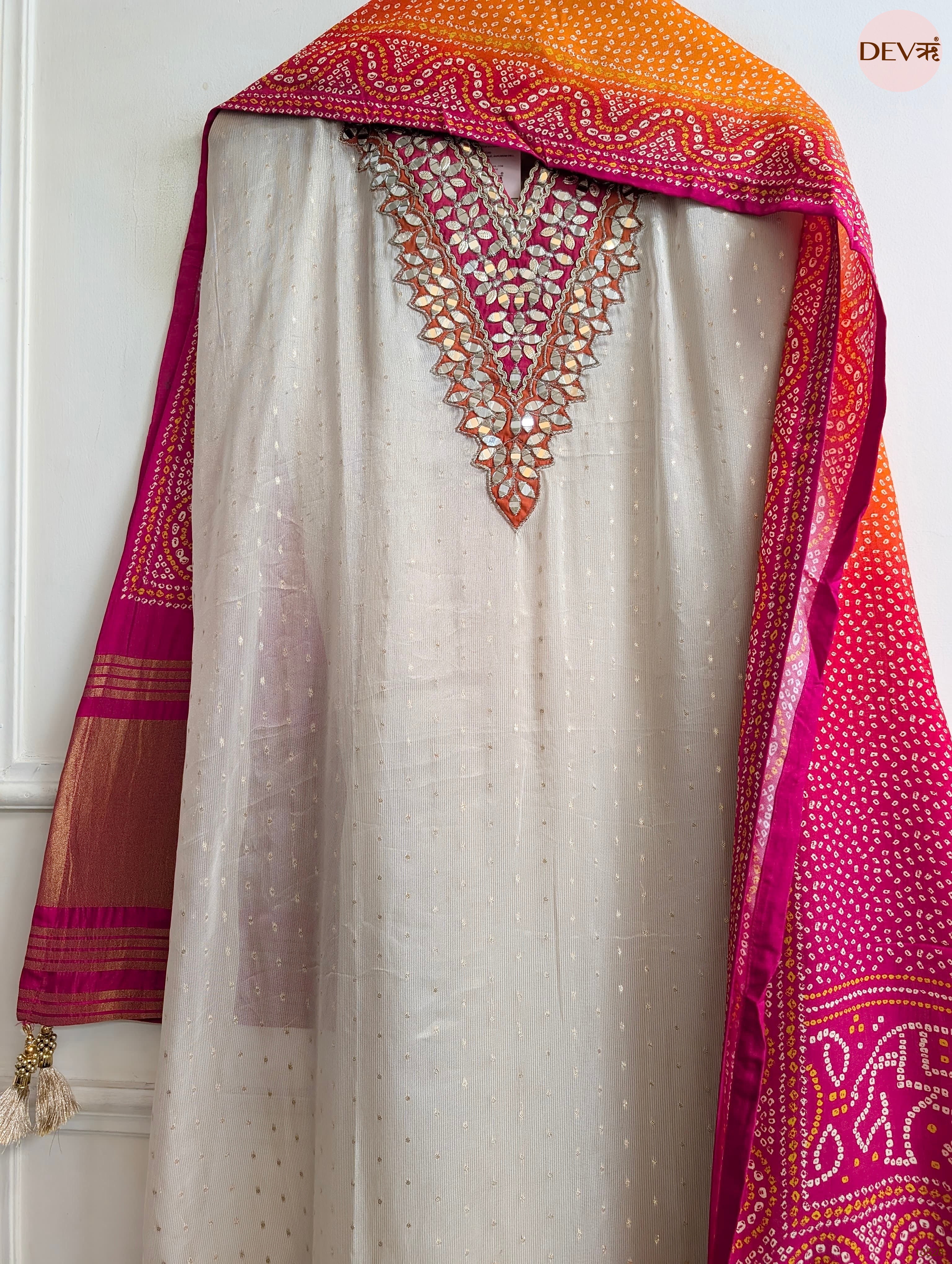 Cream Tissue Silk Embroidered Unstitched 3-Piece Suit (Devri – D.No 13528)