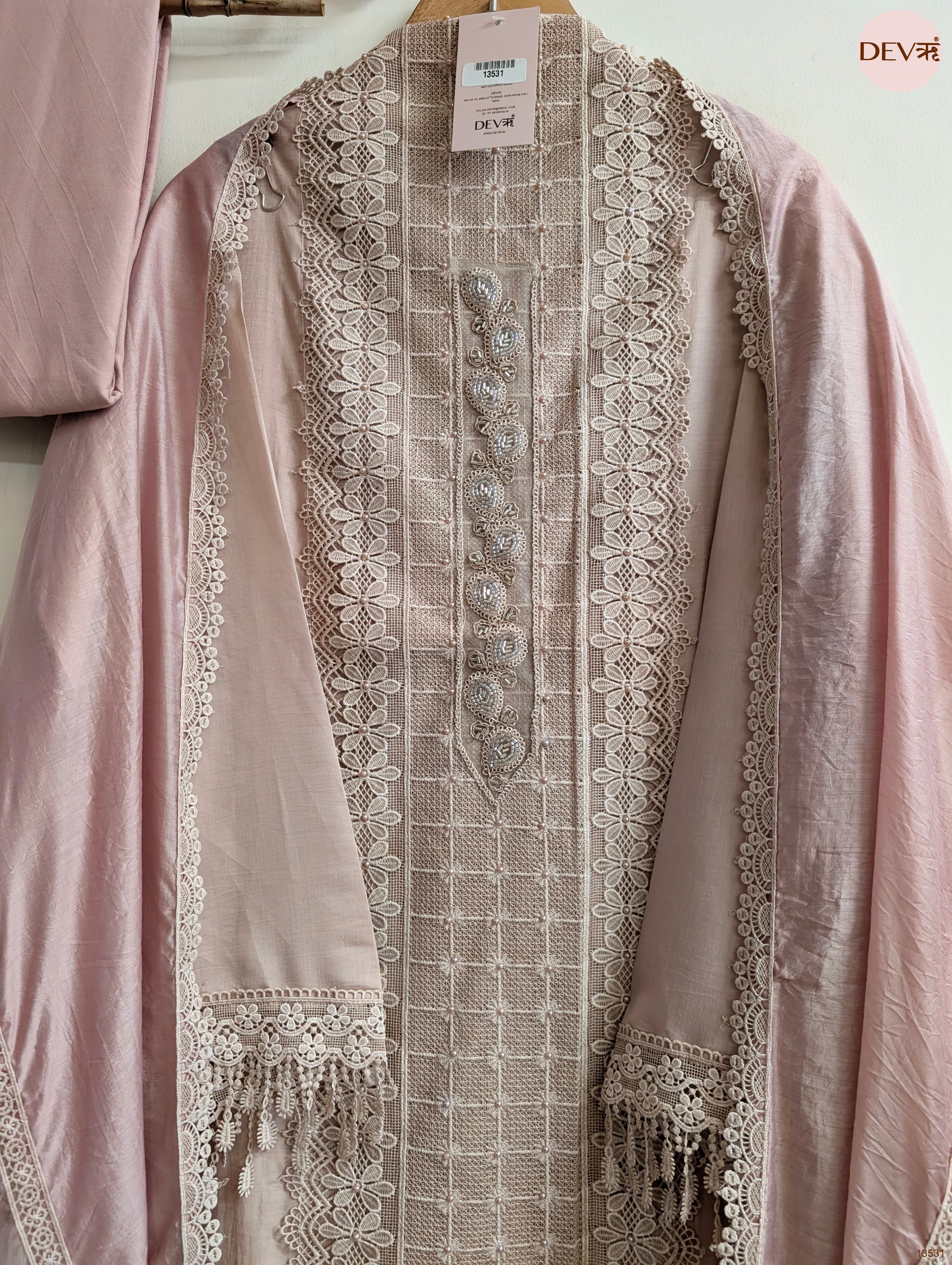 Pink Modal Silk Embroidered Unstitched 3-Piece Suit (Devri – D.No 13531)