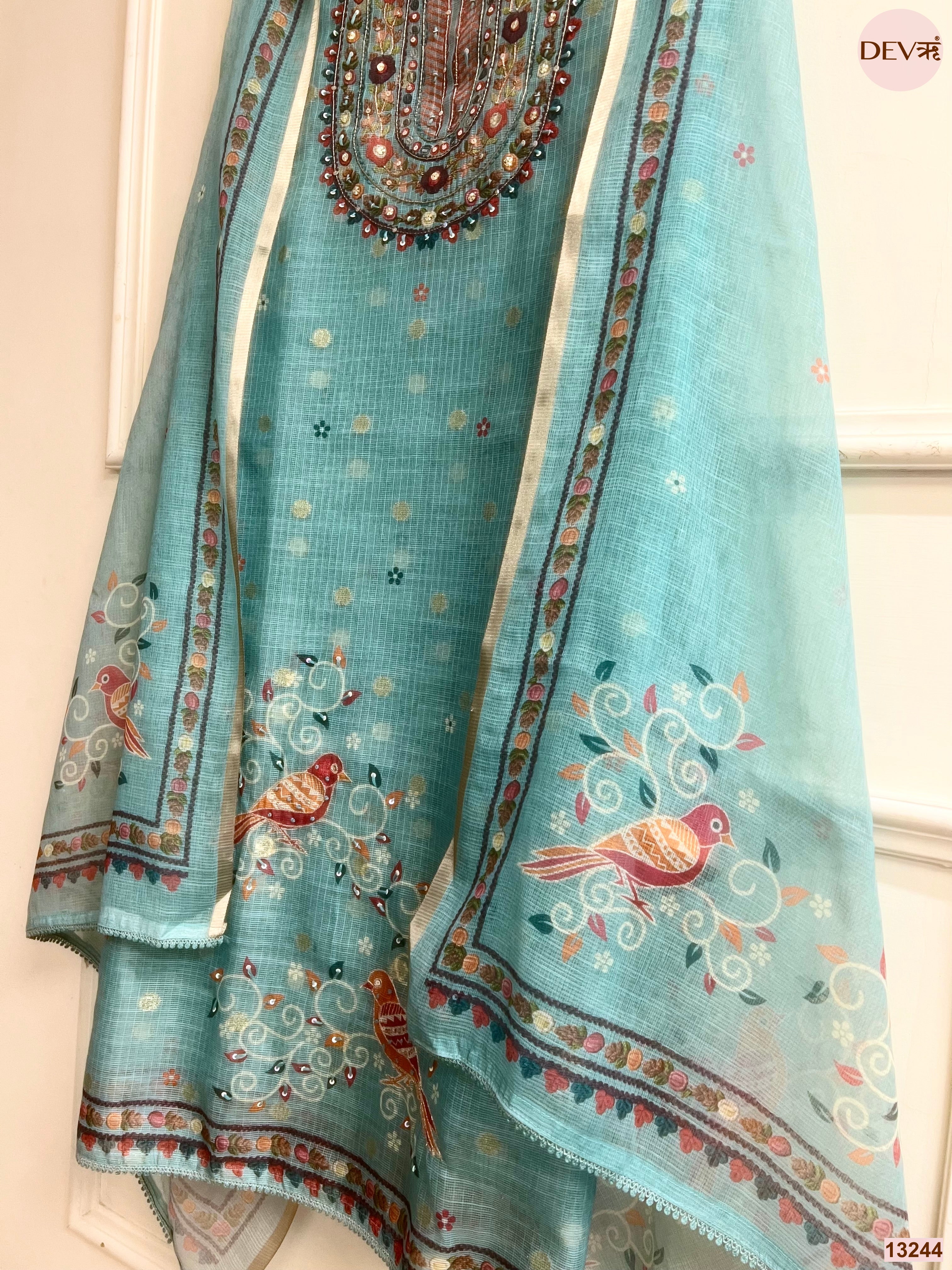 Blue Kota Printed Unstitched 3-Piece Suit (Devri – D.No 13244)