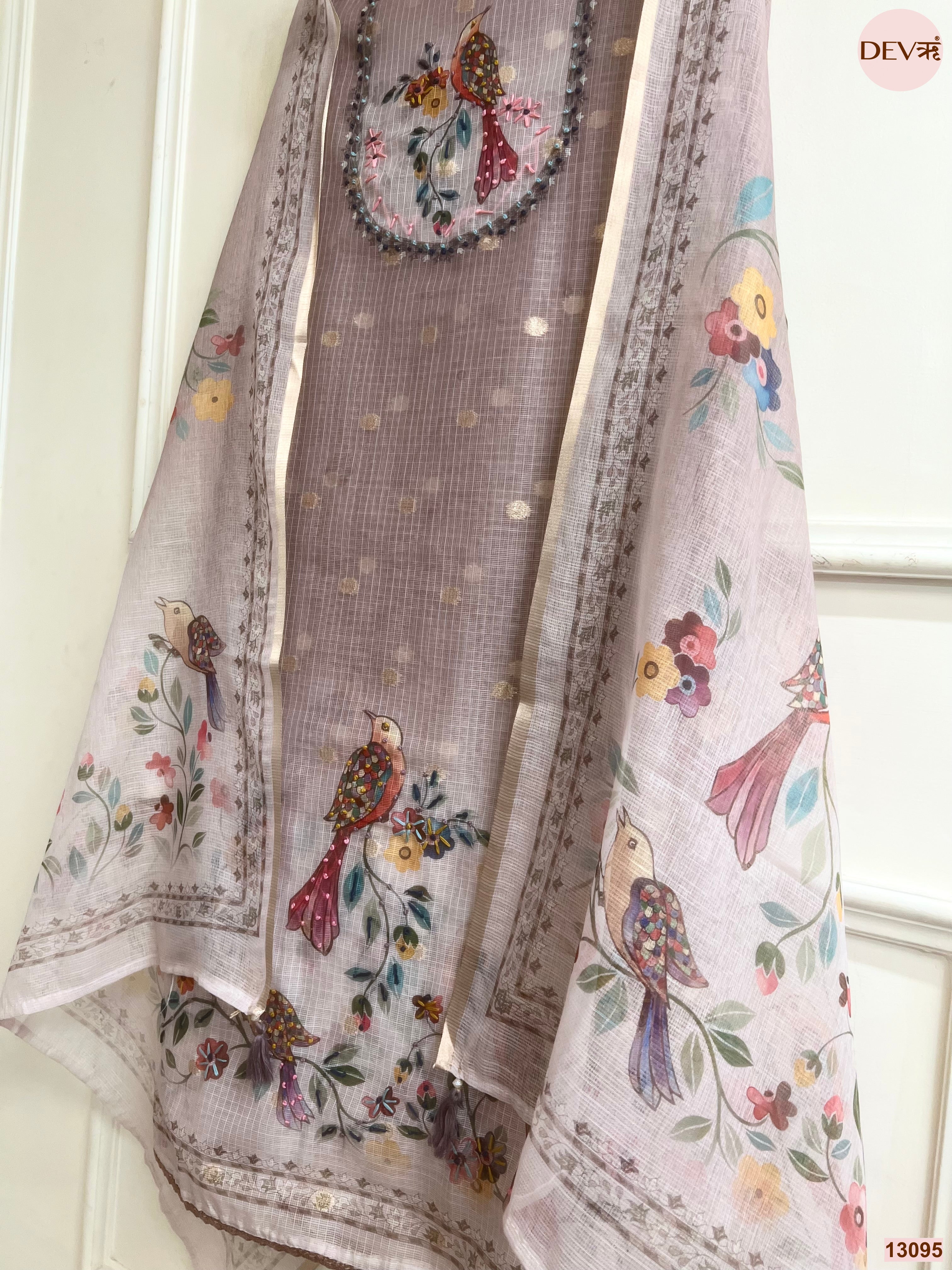 Mauve Kota Printed Unstitched 3-Piece Suit (Devri – D.No 13095)
