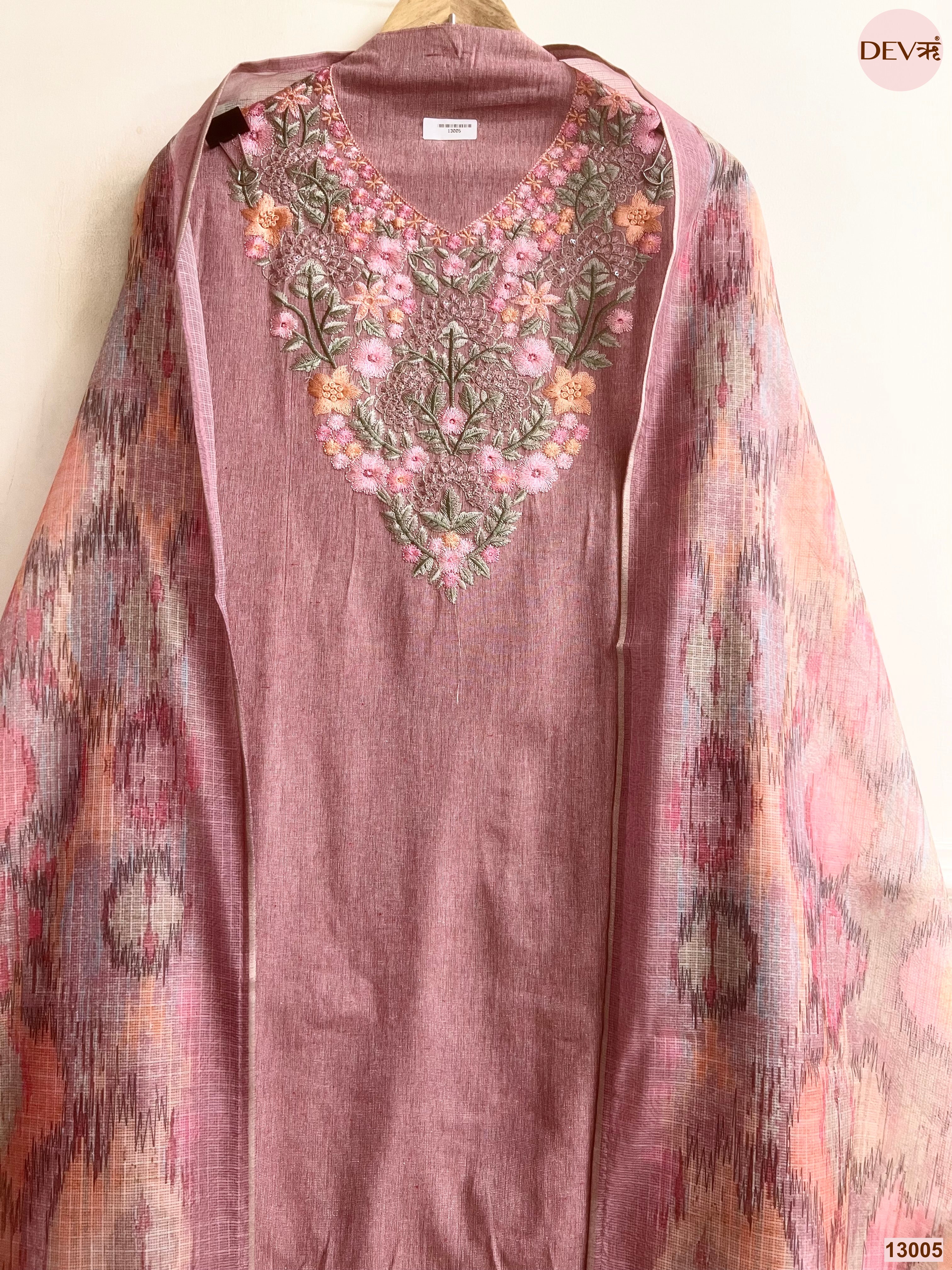 Mauve Cotton Handloom Embroidered Unstitched 3-Piece Suit (Devri – D.No 13005)