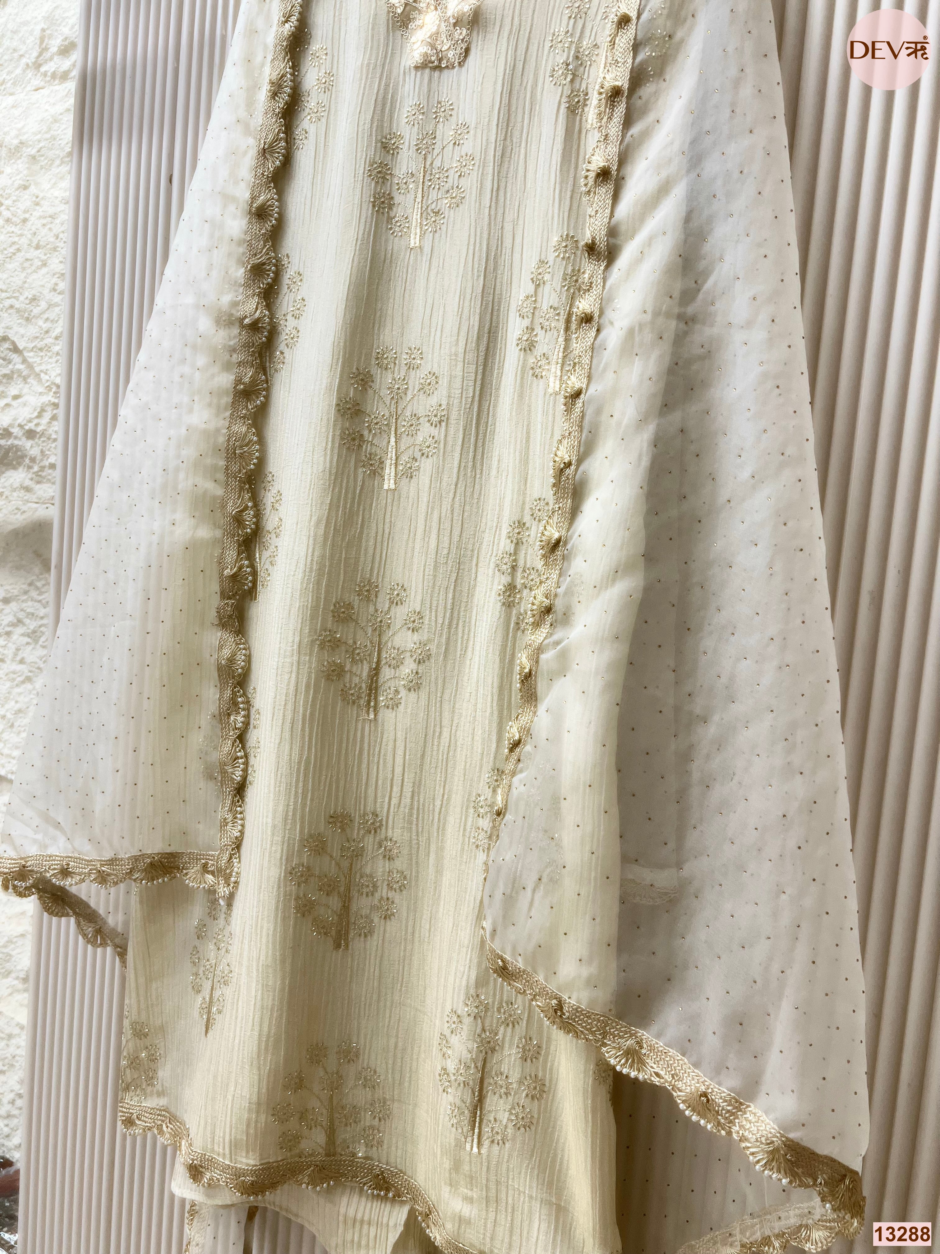 Cream Chinon Crush Embroidered Unstitched 3-Piece Suit (Devri – D.No 13288)