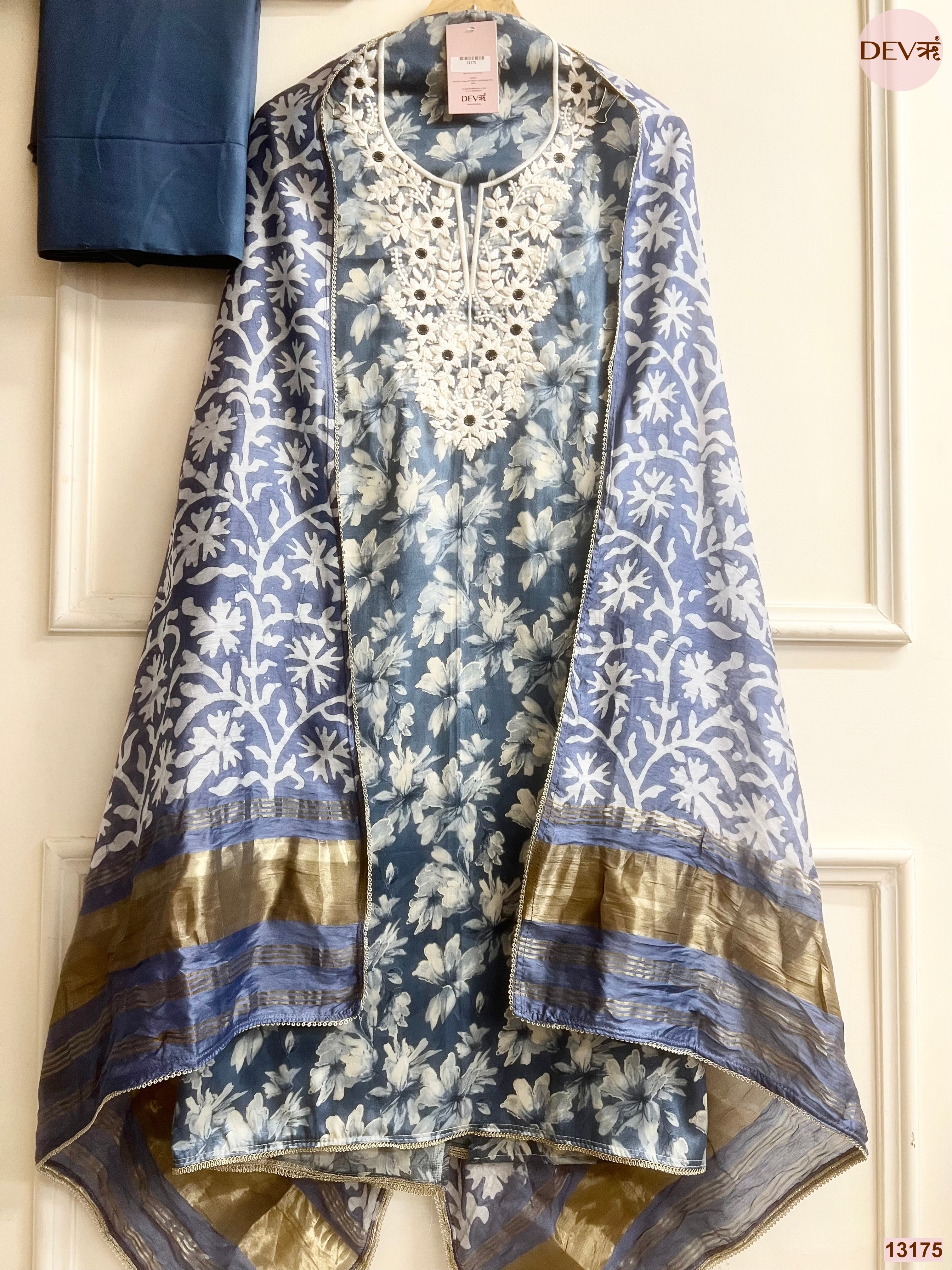 Blue Jam Cotton Printed Unstitched 3-Piece Suit (Devri – D.No 13175)