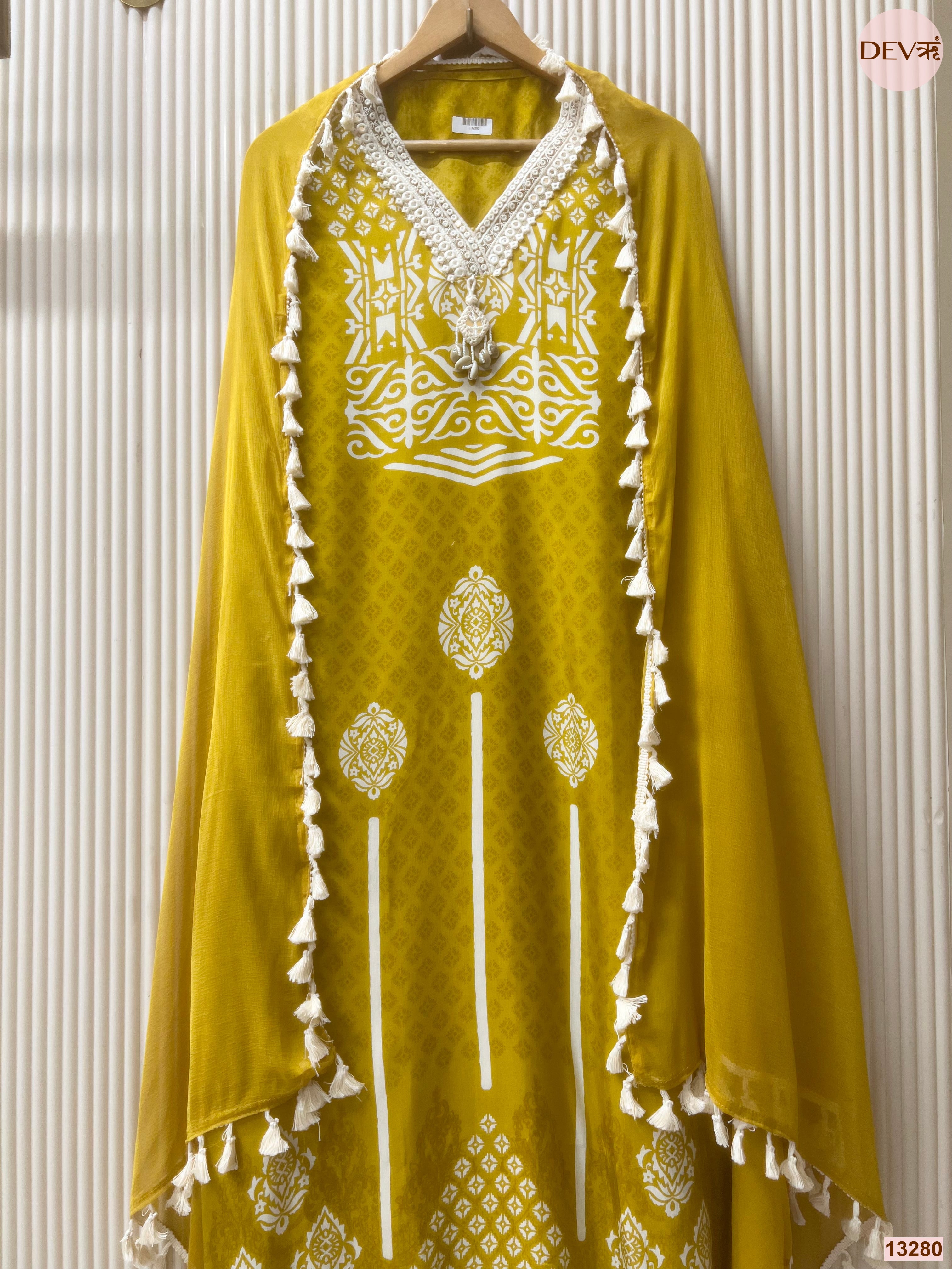 Mustard Muslin Printed Unstitched 3-Piece Suit (Devri – D.No 13280)