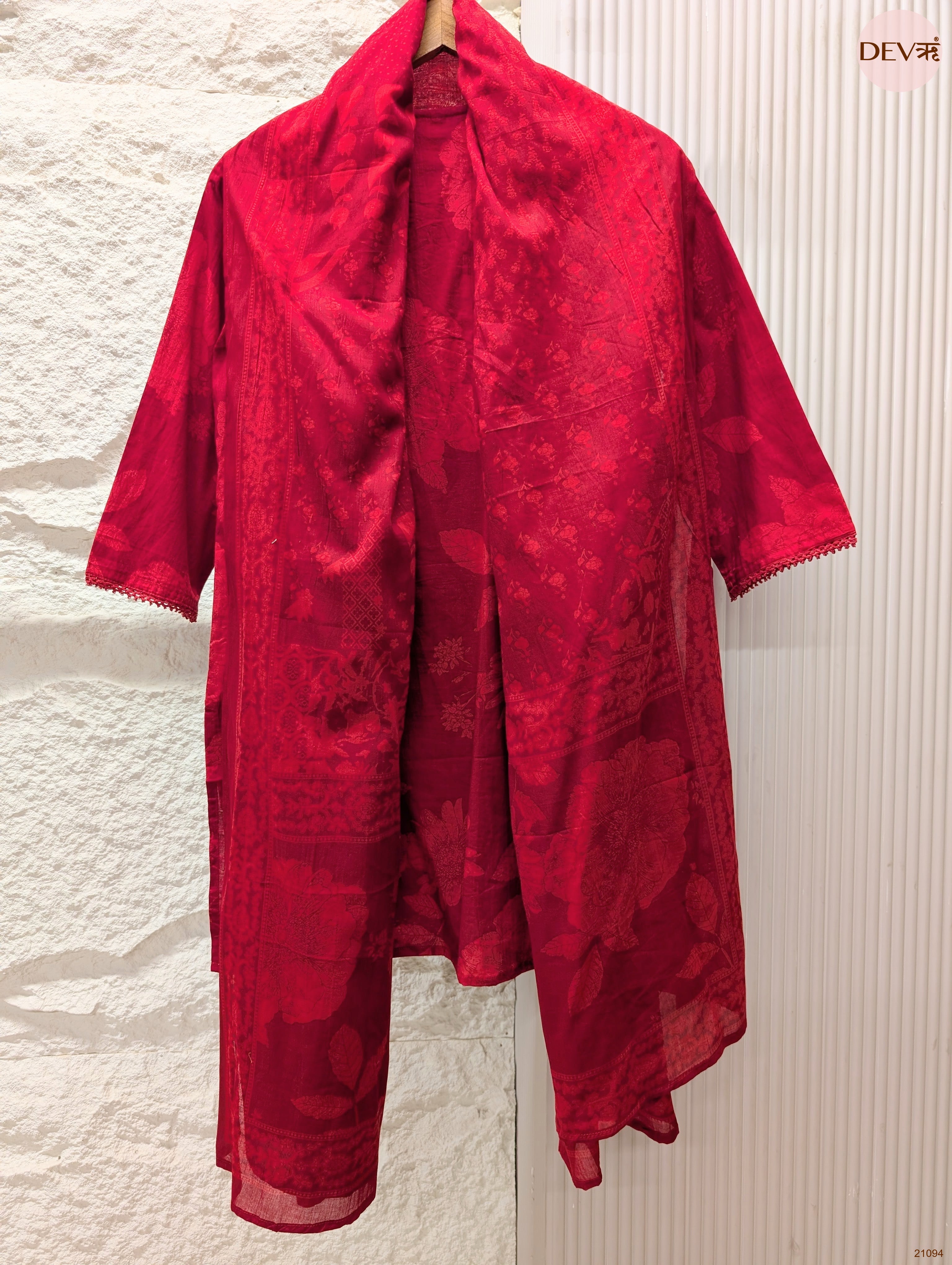 Gulnaar Pure Cotton Printed Maroon 3-Piece Set (Devri – D.No 21094)