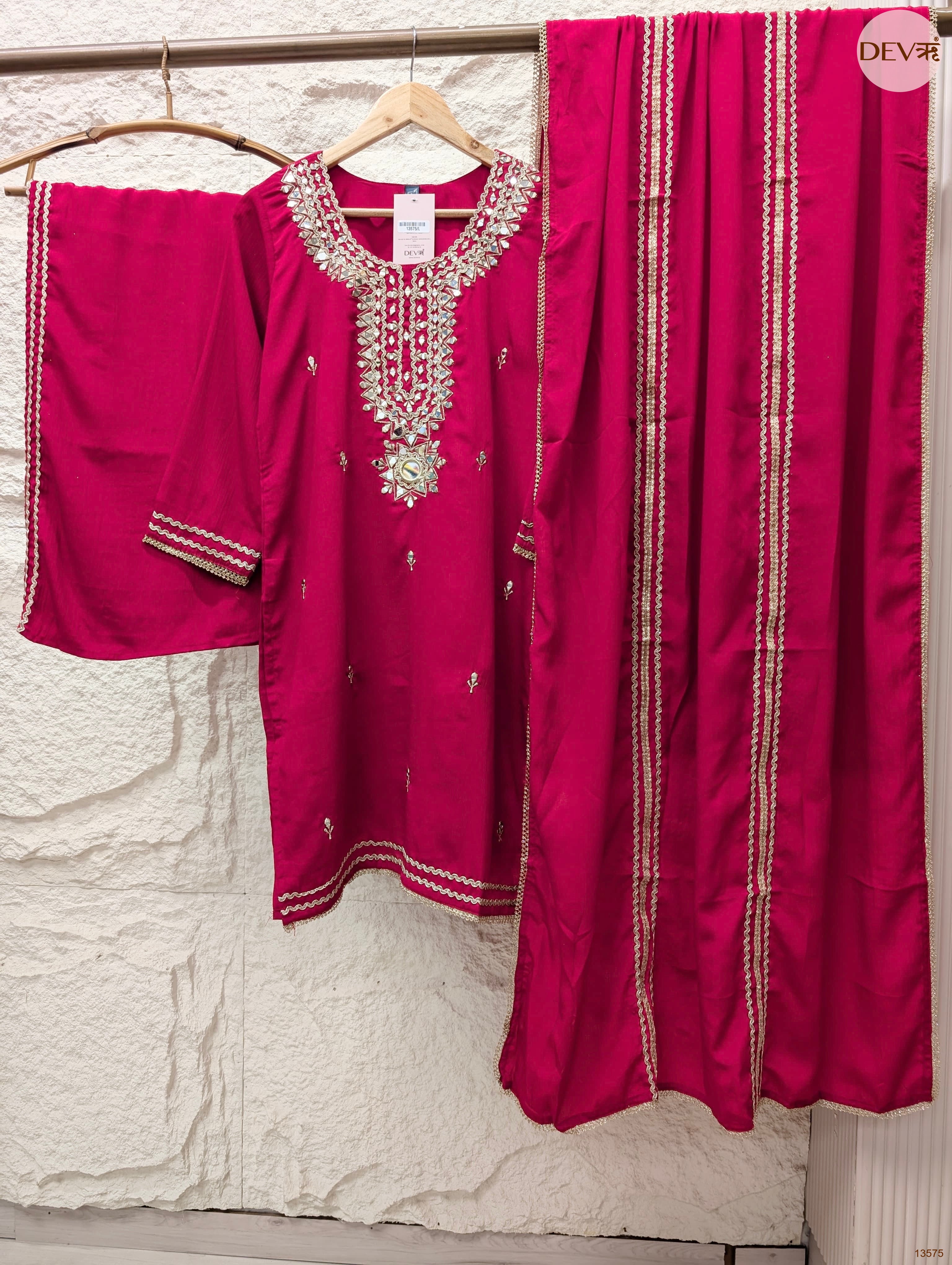 Gulnaar Chinon Embroidered Magenta 3-Piece Set (Devri – D.No 13575)