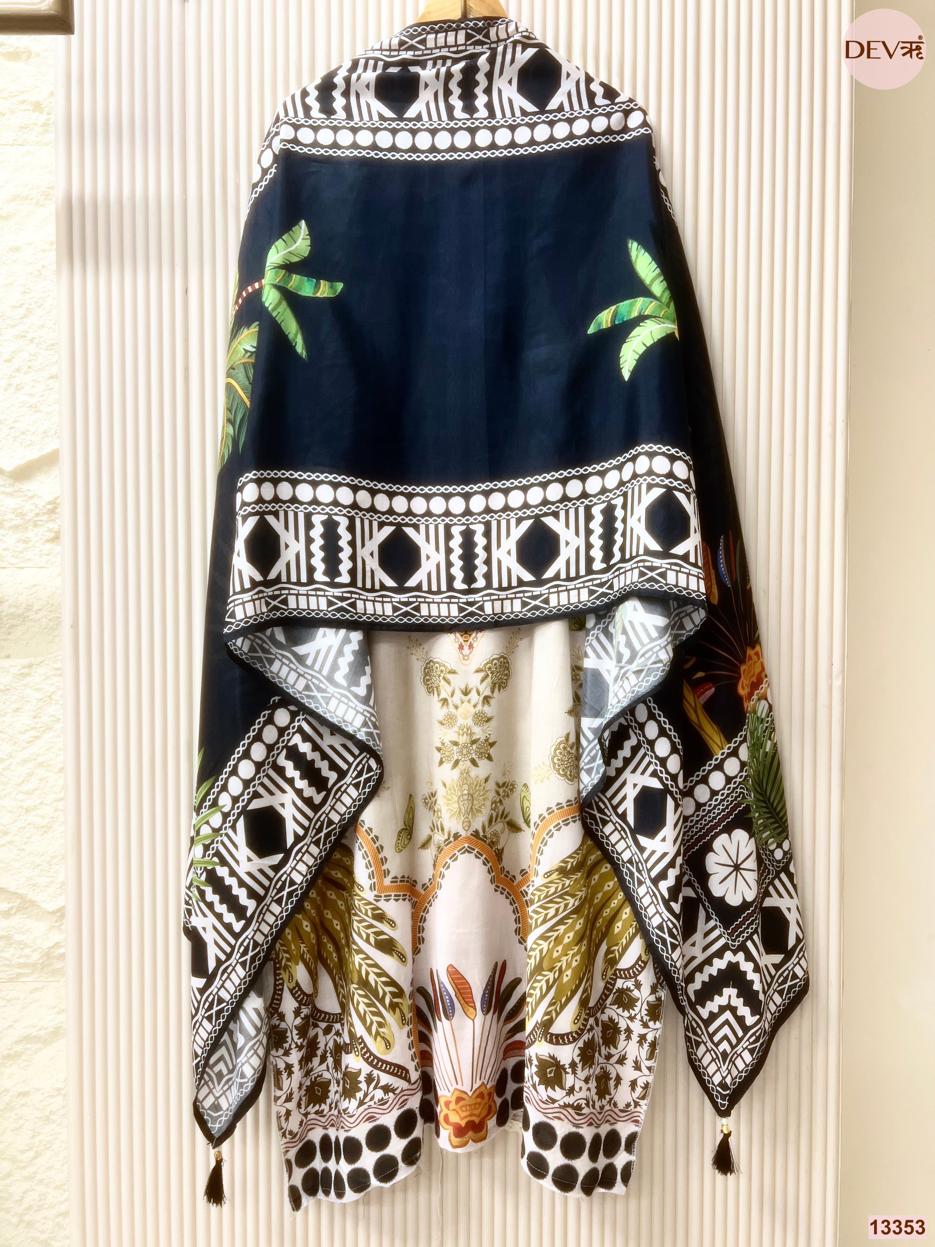 White Muslin Printed Unstitched 3-Piece Suit (Devri – D.No 13353)