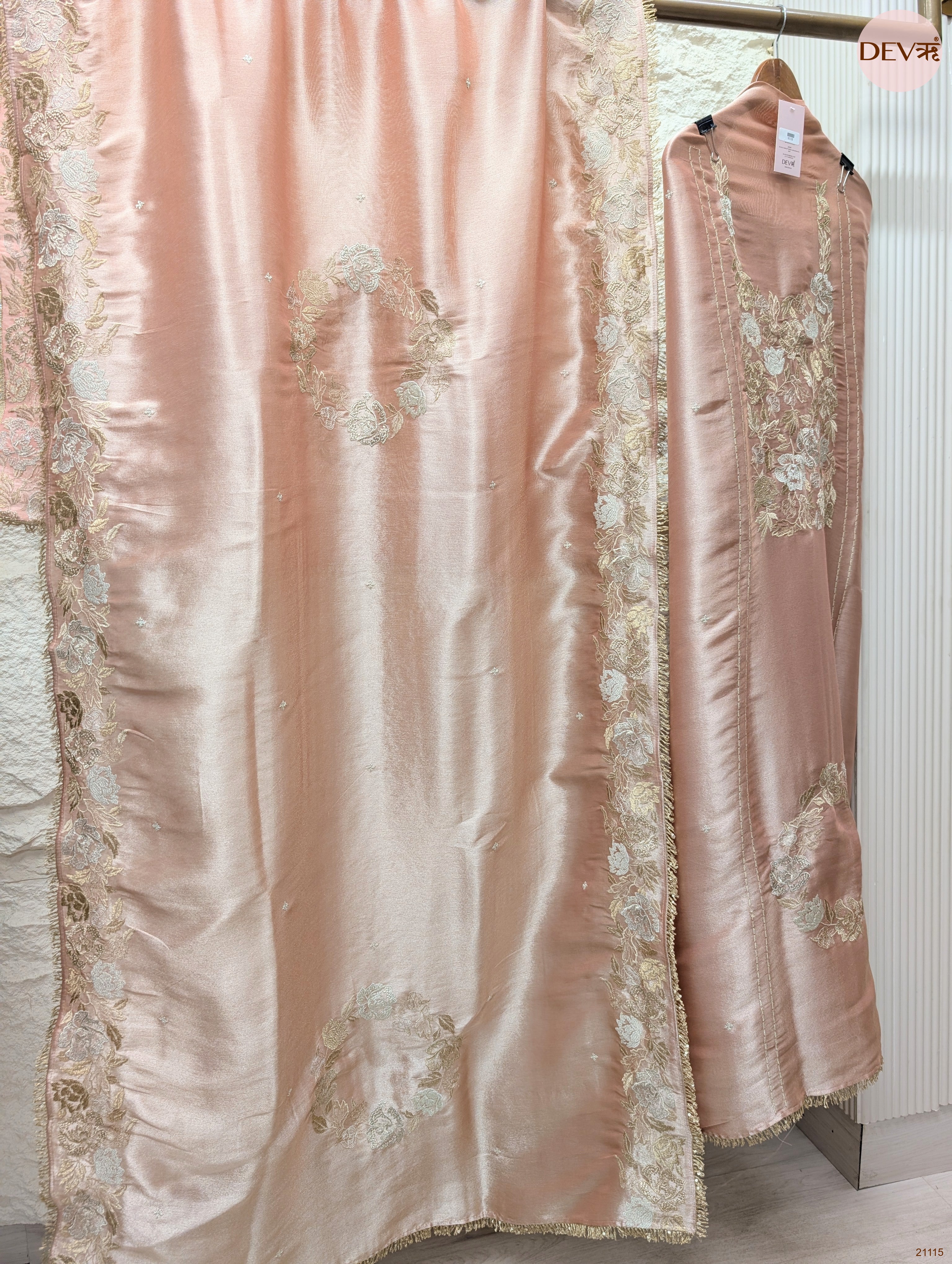 Peach Pure Giraffe Silk Embroidered Unstitched 3-Piece Suit (Devri – D.No 21115)