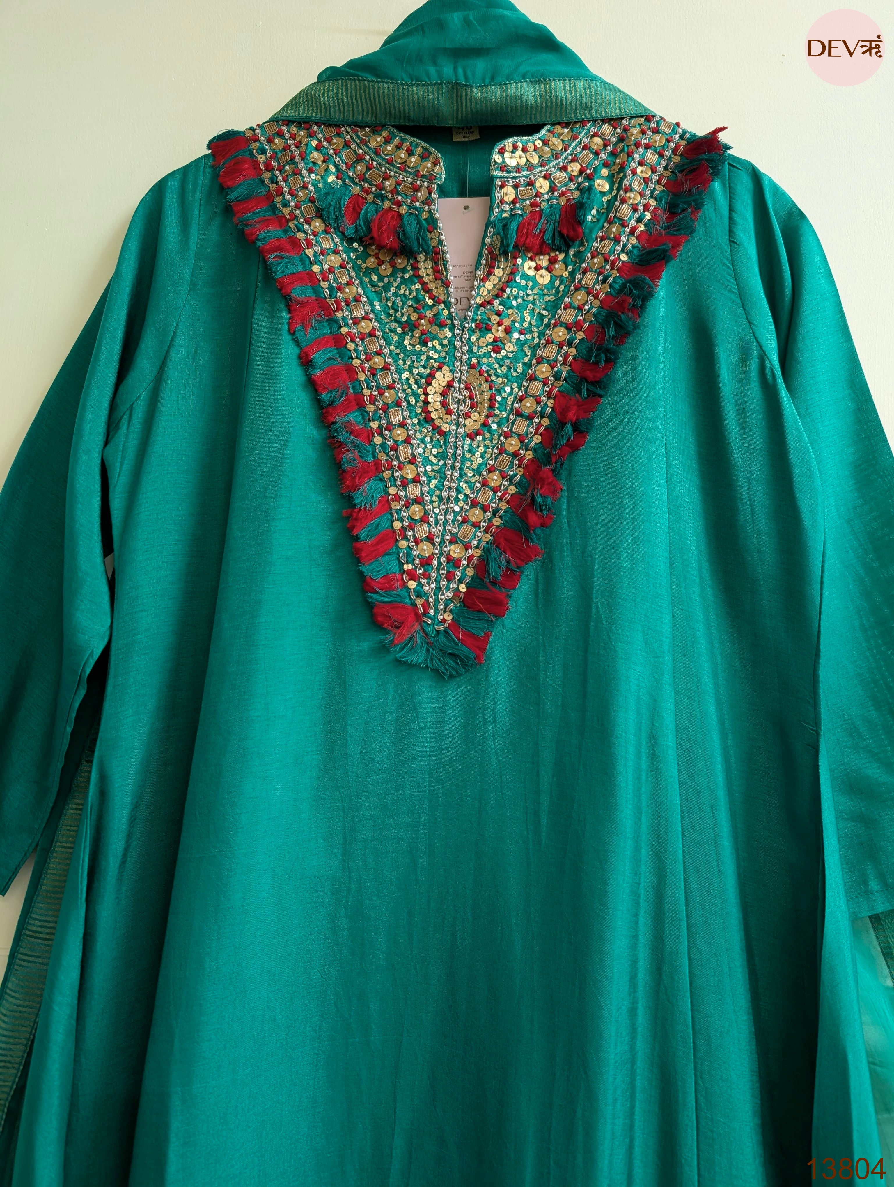 Zareen Pure Russian silk Embroidered Teal 3-Piece Set (Devri – D.No 13804)