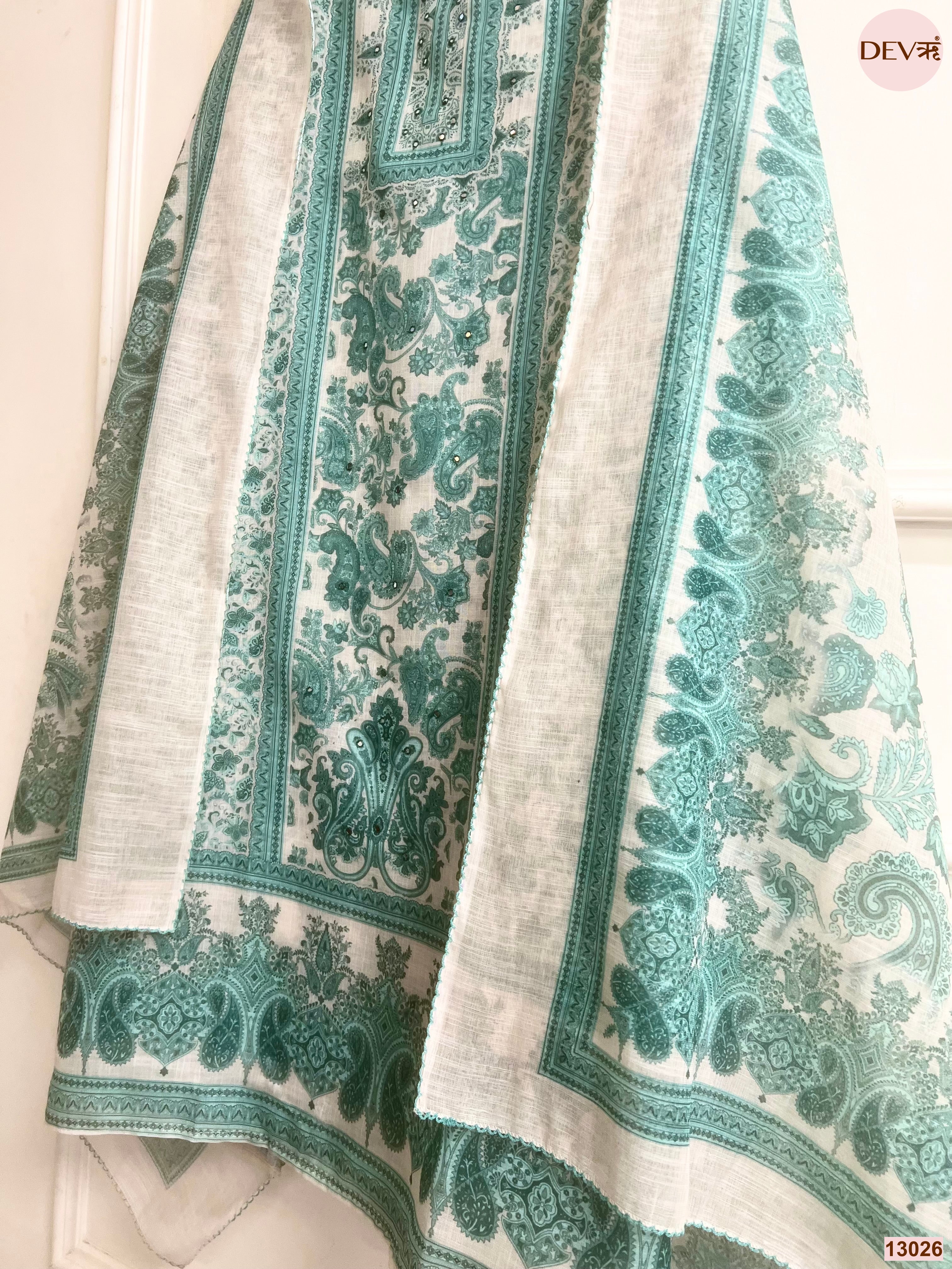 White Linen Printed Unstitched 3-Piece Suit (Devri – D.No 13026)