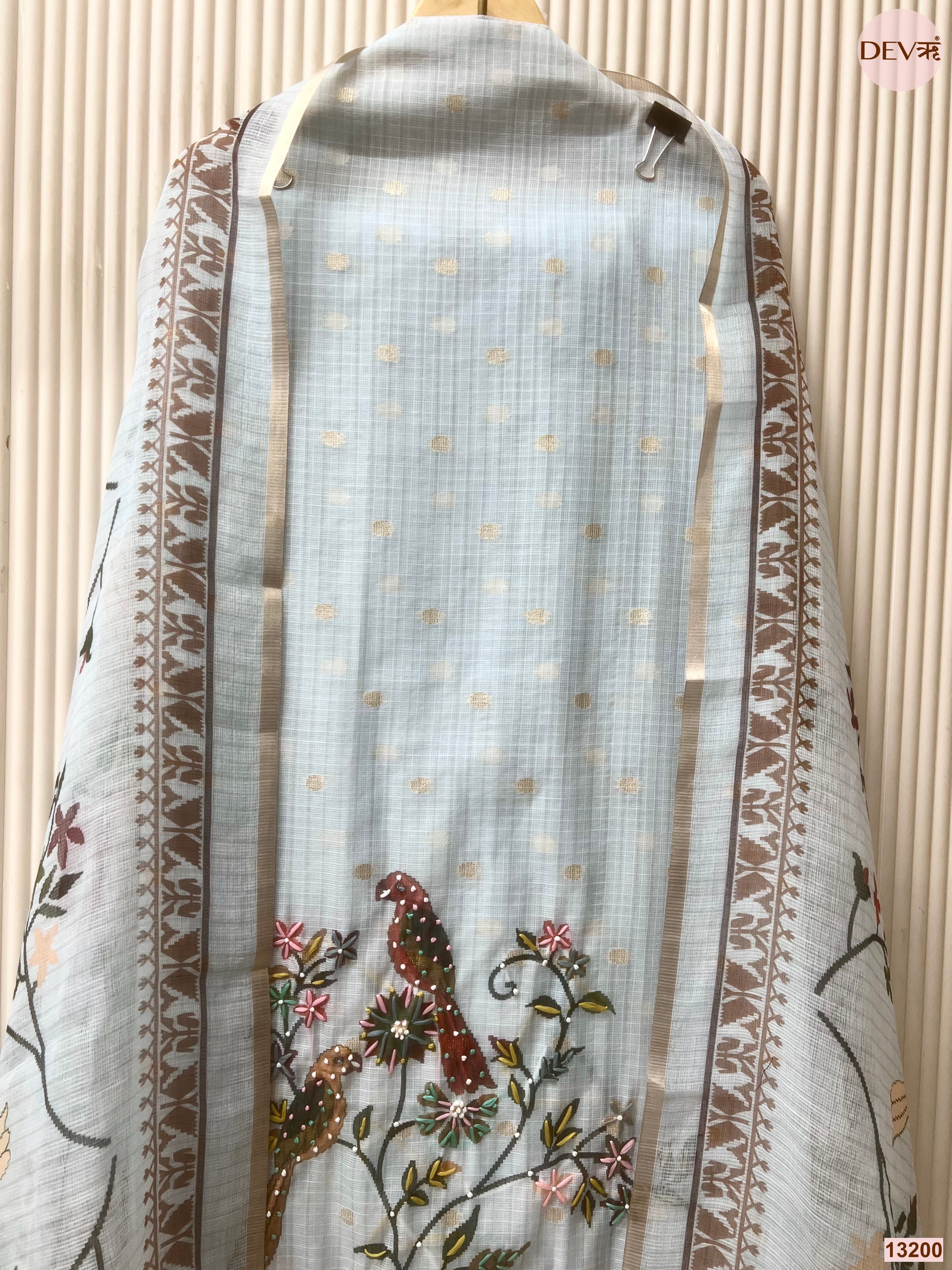 Blue Kota Embroidered Unstitched 3-Piece Suit (Devri – D.No 13200)