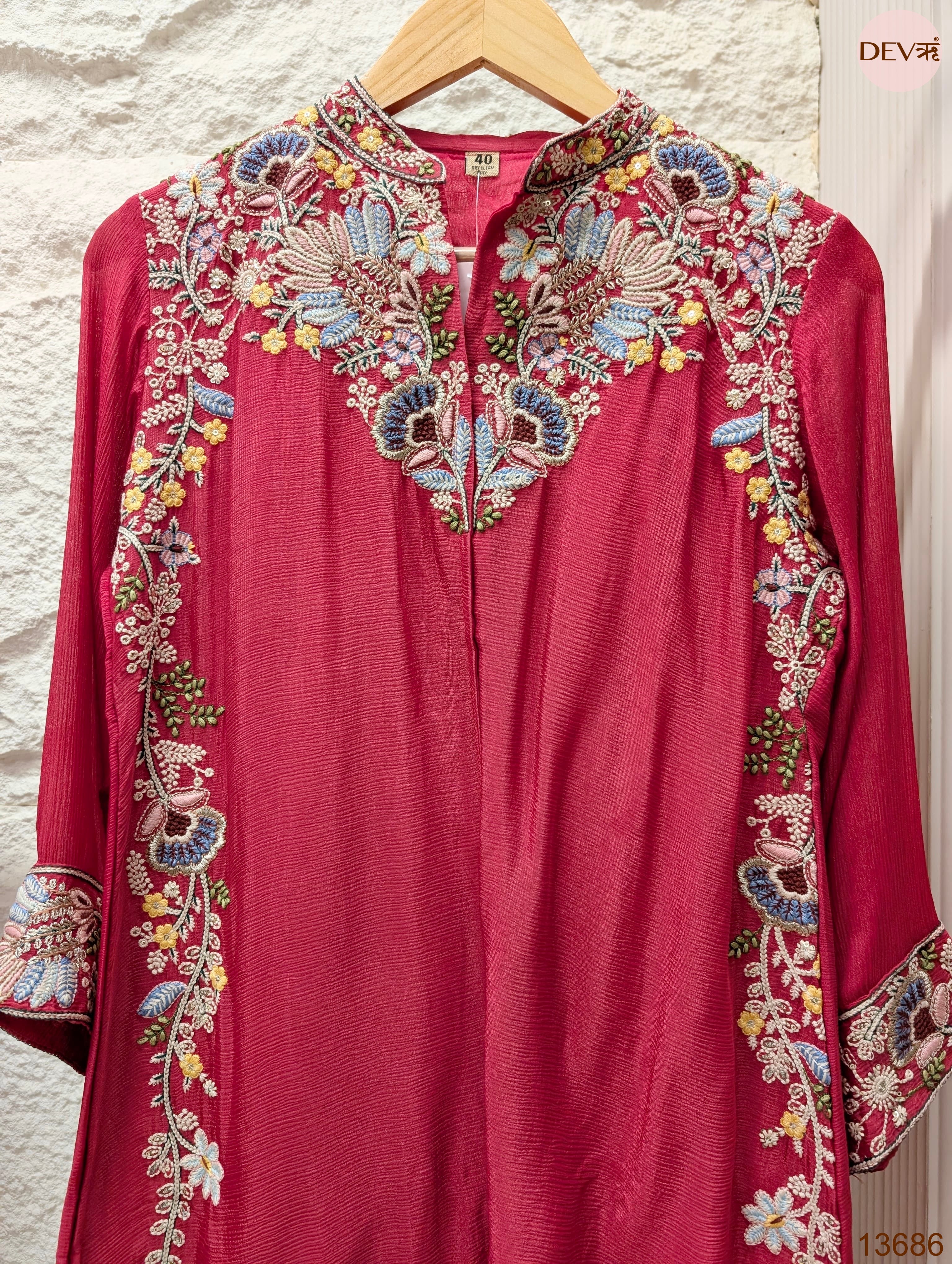 Gulnaar Pure chinon Embroidered Magenta 2-Piece Set (Devri – D.No 13686)