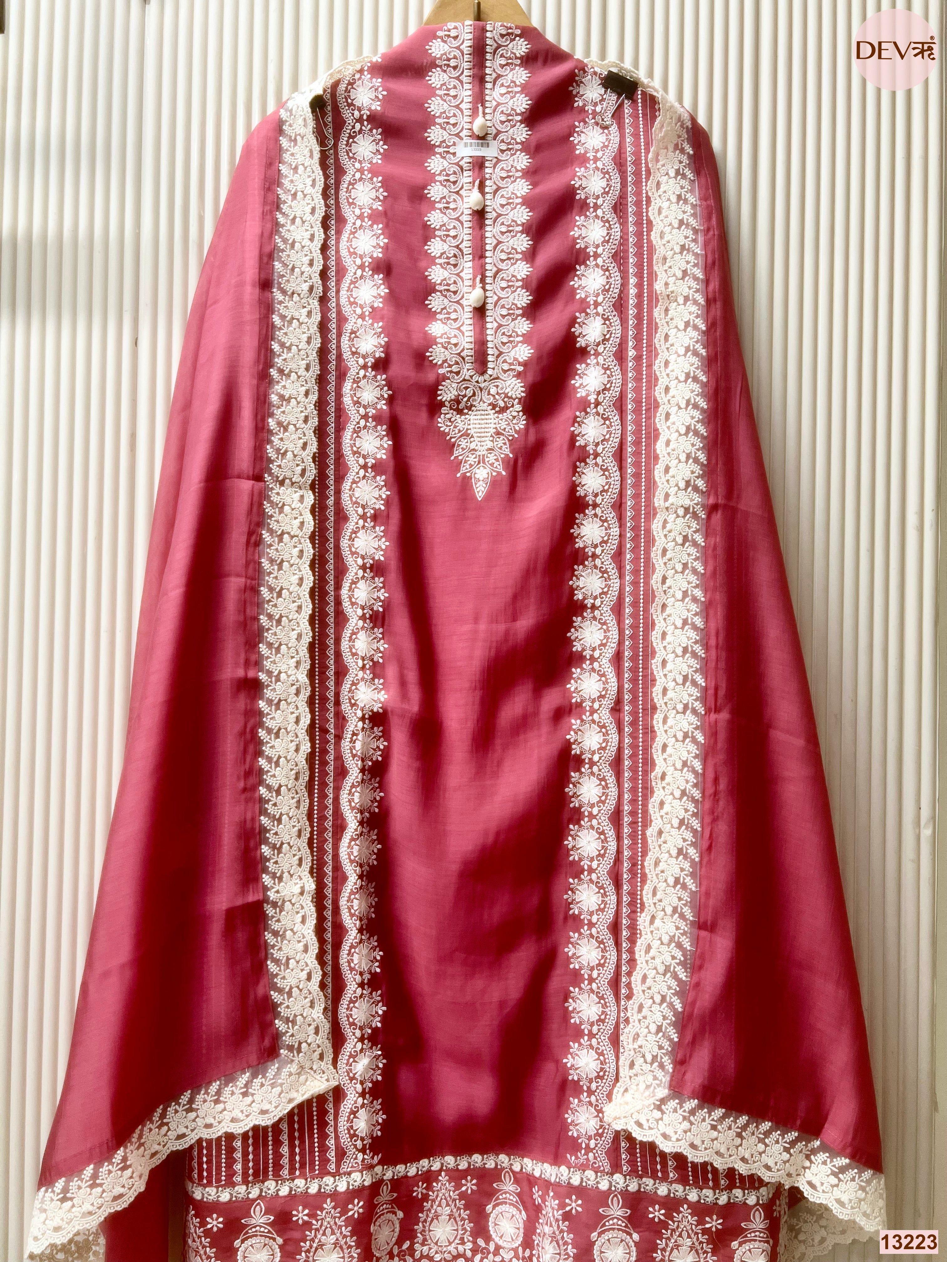 Pink Mul Cotton Embroidered Unstitched 3-Piece Suit (Devri – D.No 13223)