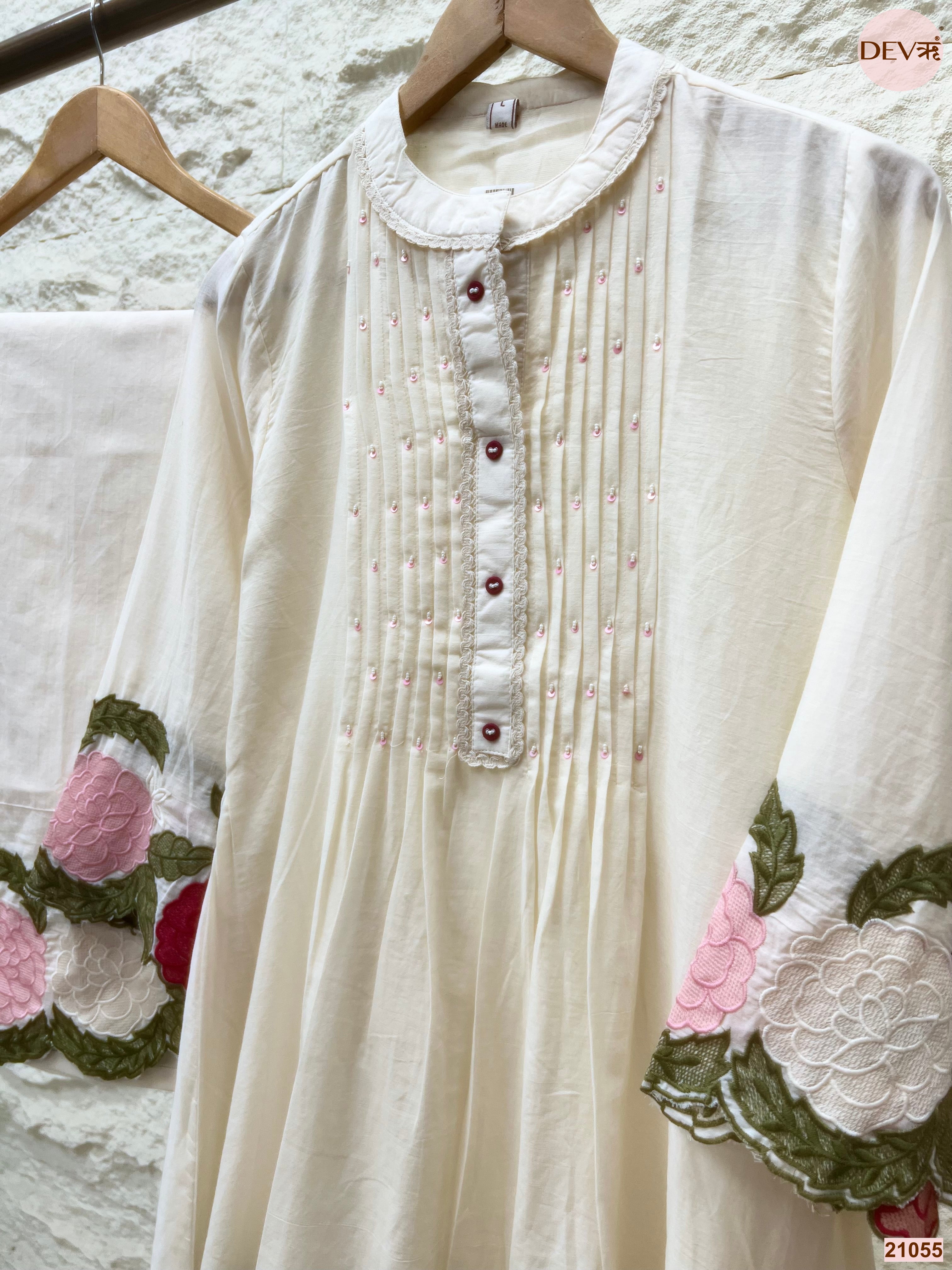 Gulnaar Mul Chanderi Embroidered Off-White 2-Piece Set (Devri – D.No 21055)