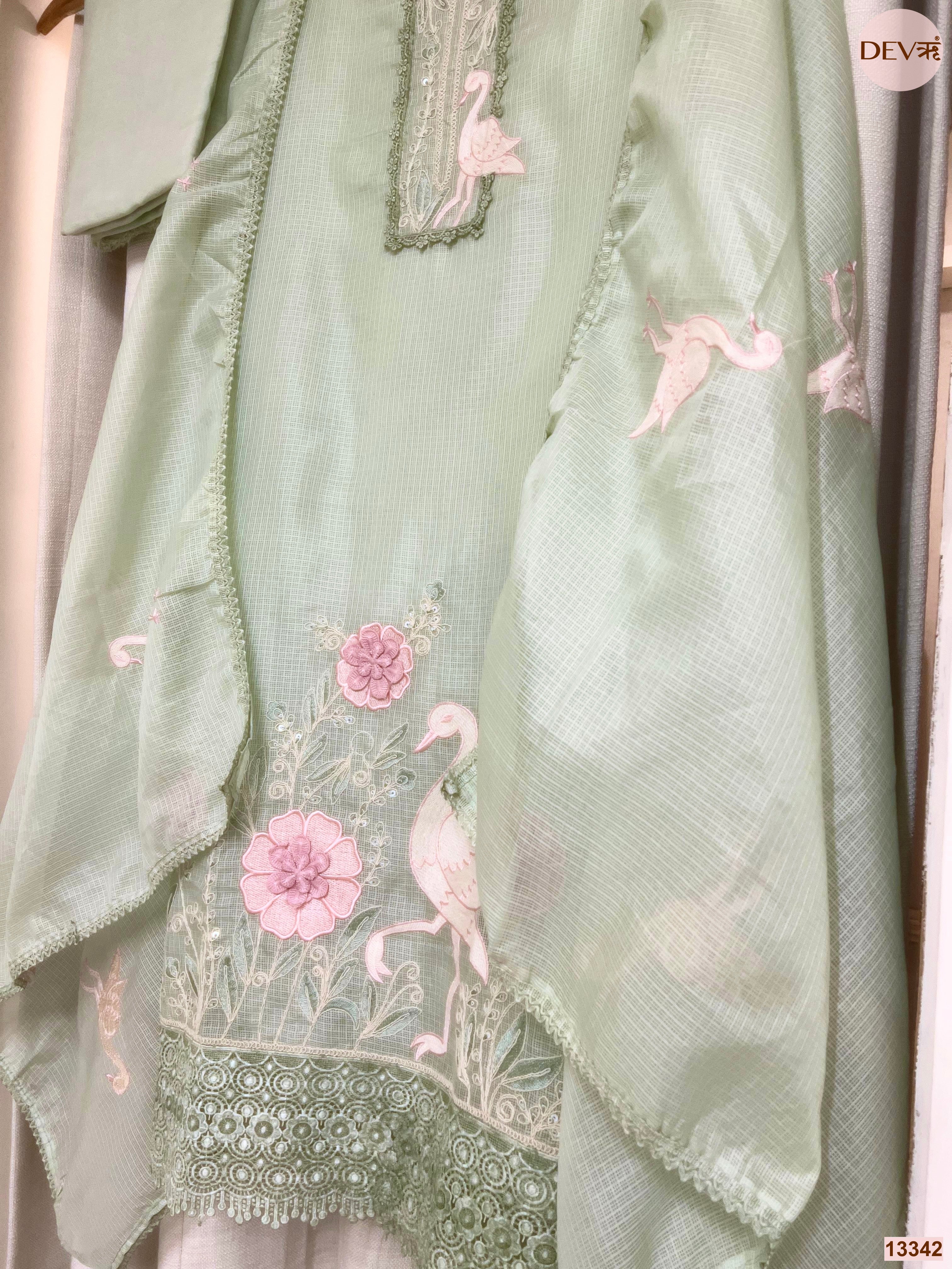 Mint Kota Embroidered Unstitched 3-Piece Suit (Devri – D.No 13342)