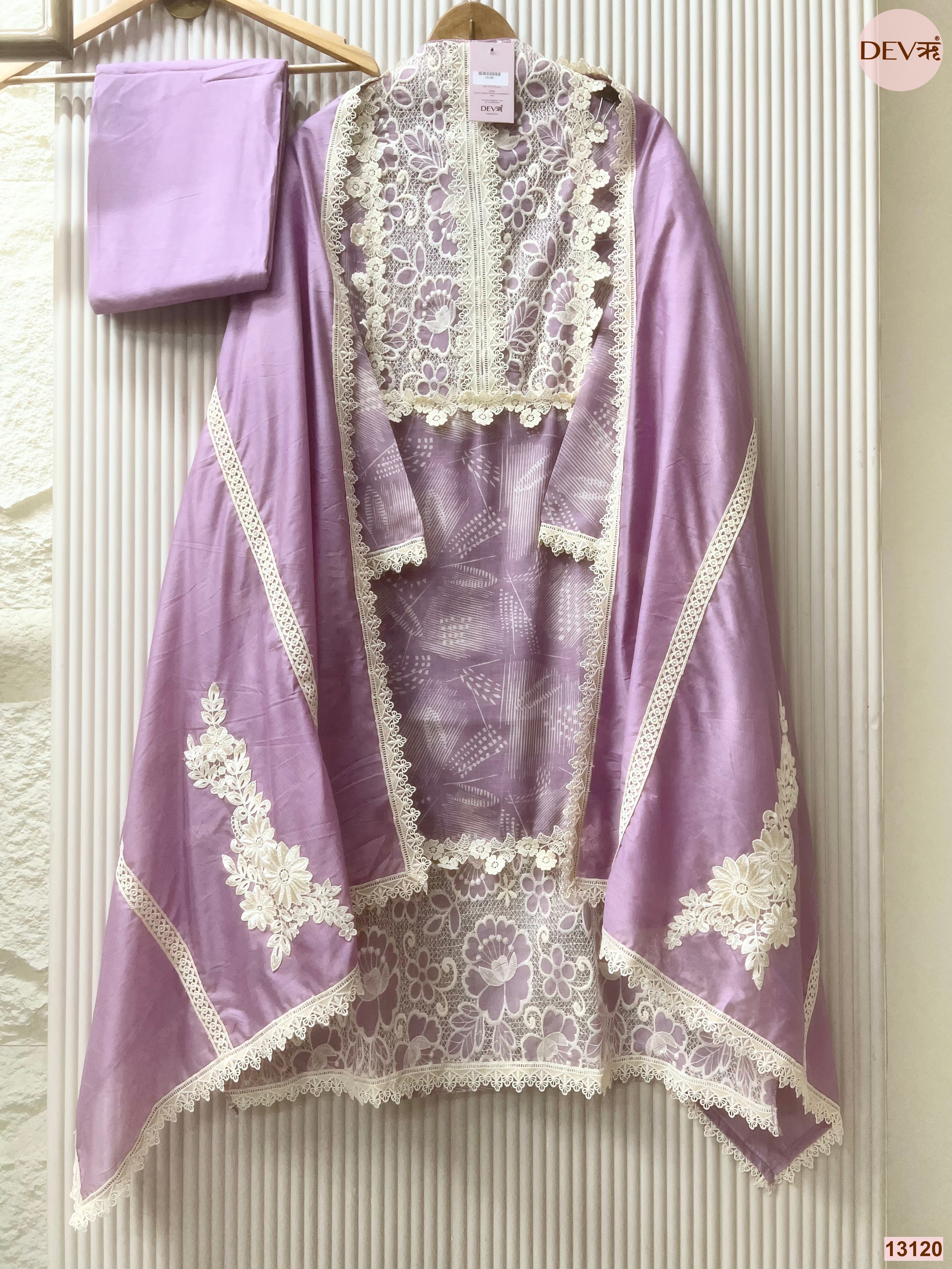 Lavender Linen Embroidered Unstitched 3-Piece Suit (Devri – D.No 13120)