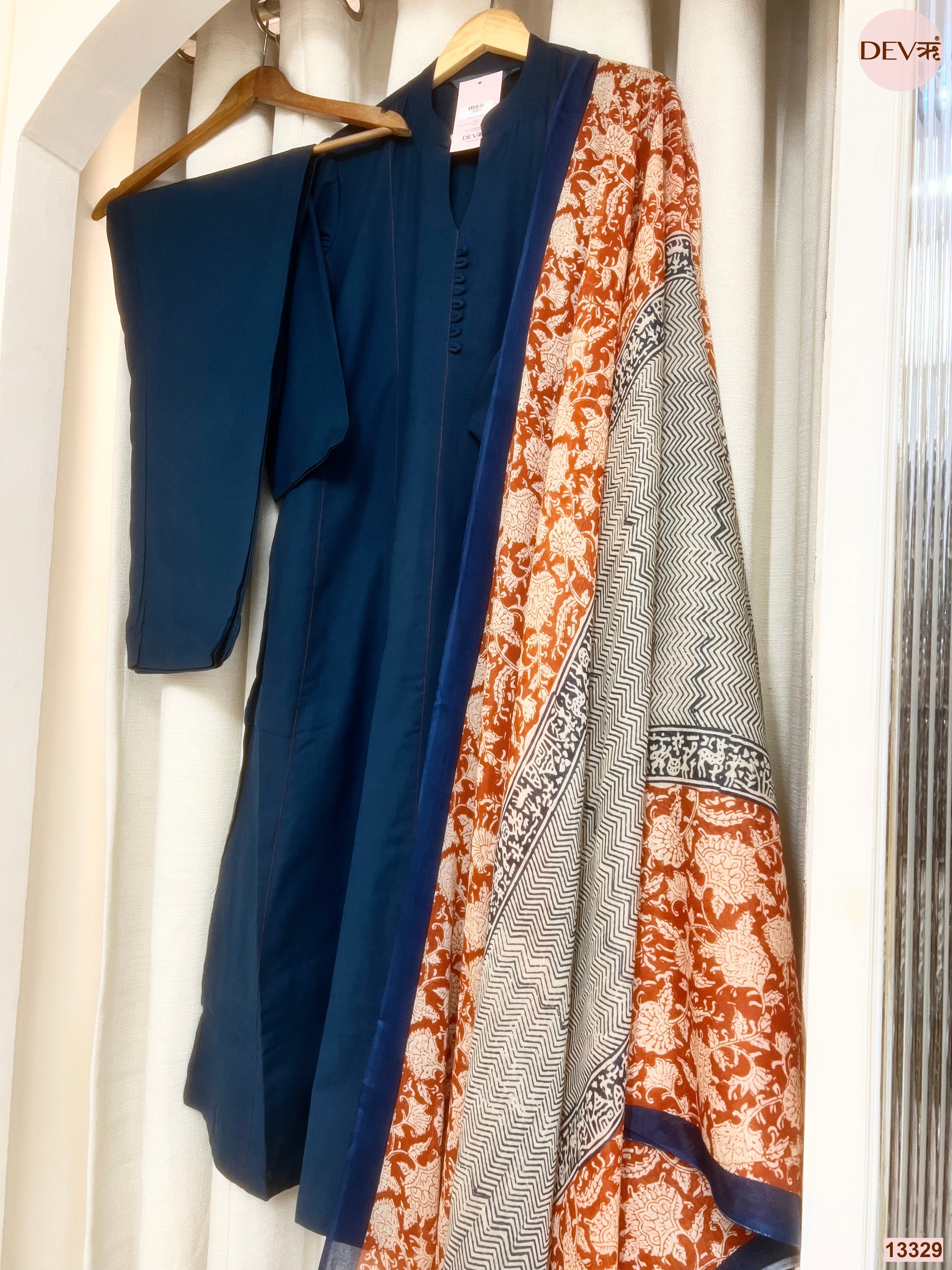 Neelambara Pure cotton Printed Blue 3-Piece Set (Devri – D.No 13329)
