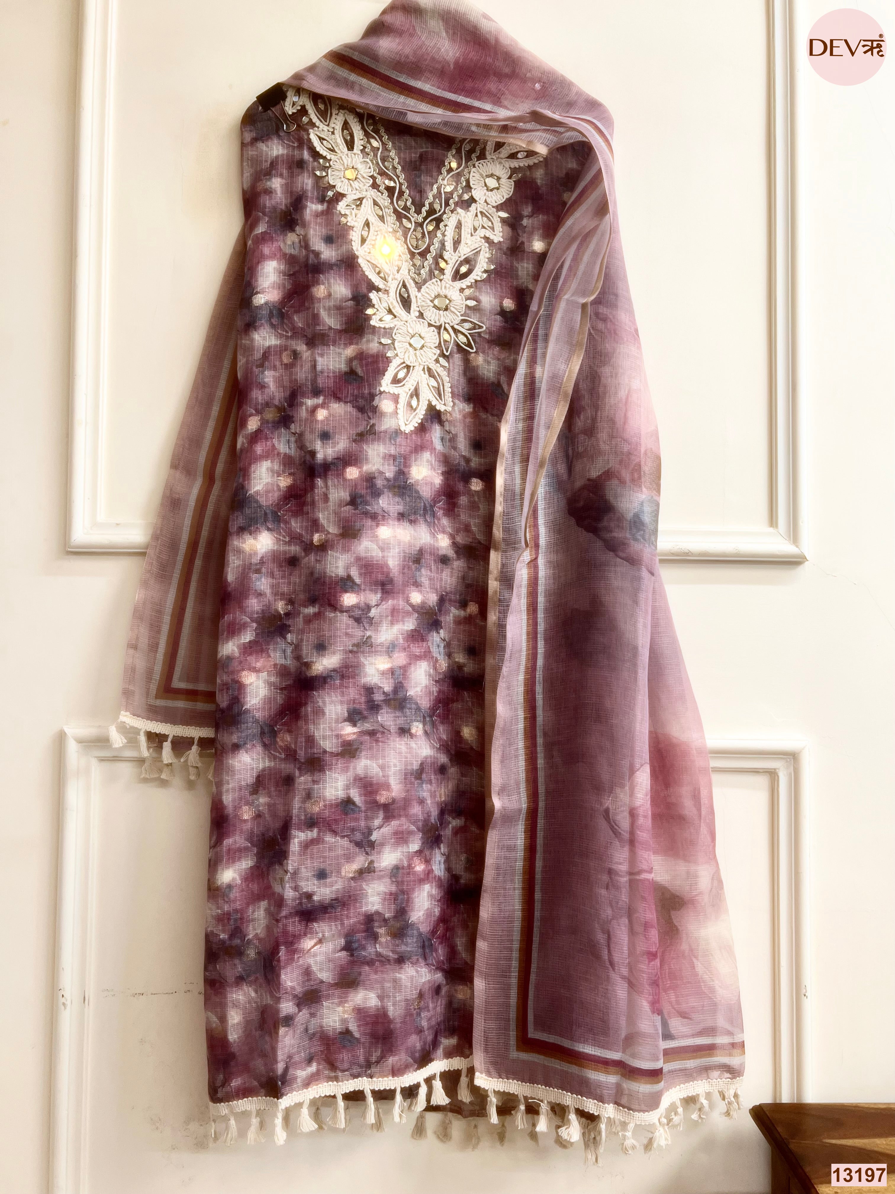 Wine Kota Zari Printed Unstitched 3-Piece Suit (Devri – D.No 13197)