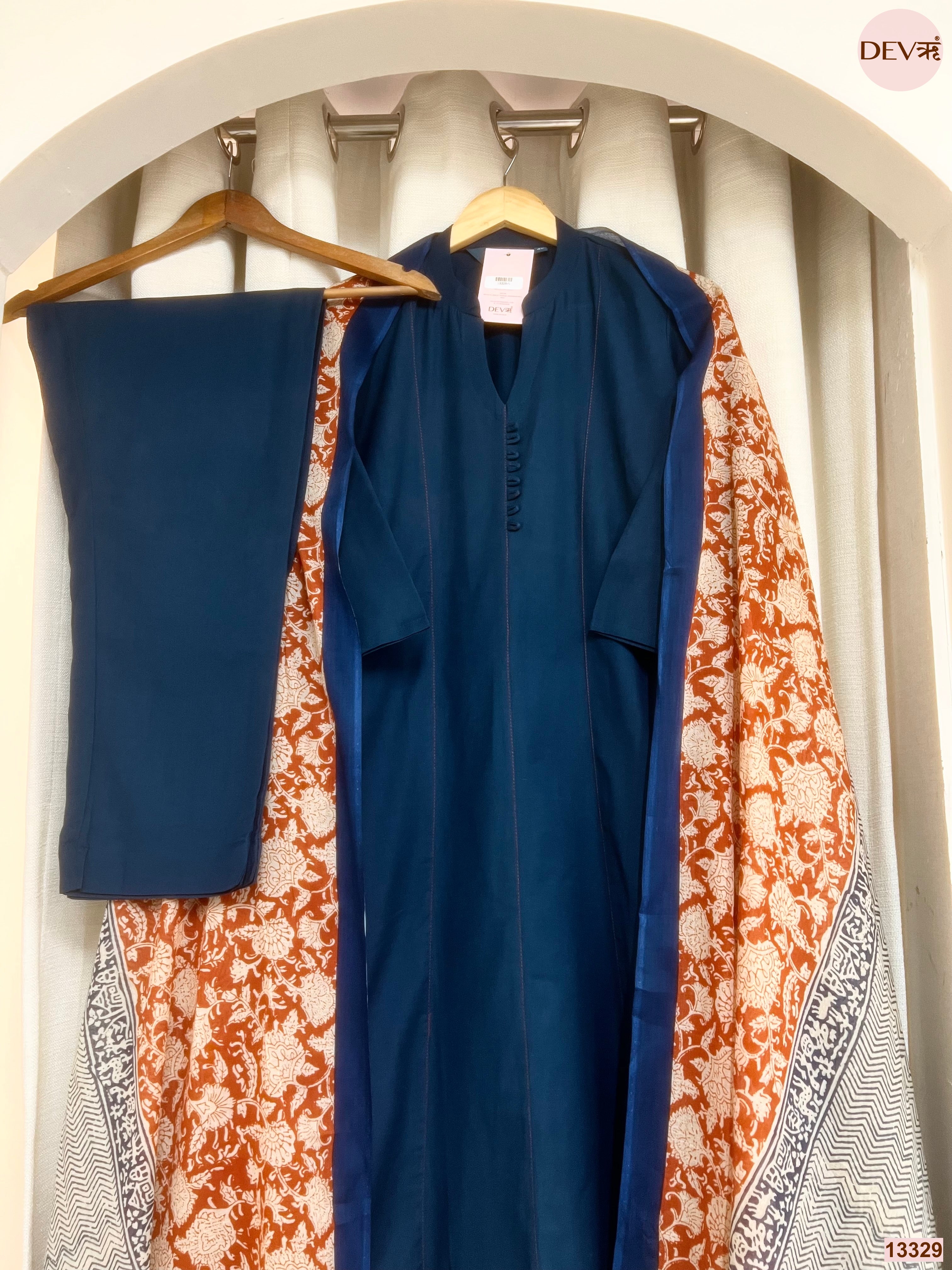 Neelambara Pure cotton Printed Blue 3-Piece Set (Devri – D.No 13329)