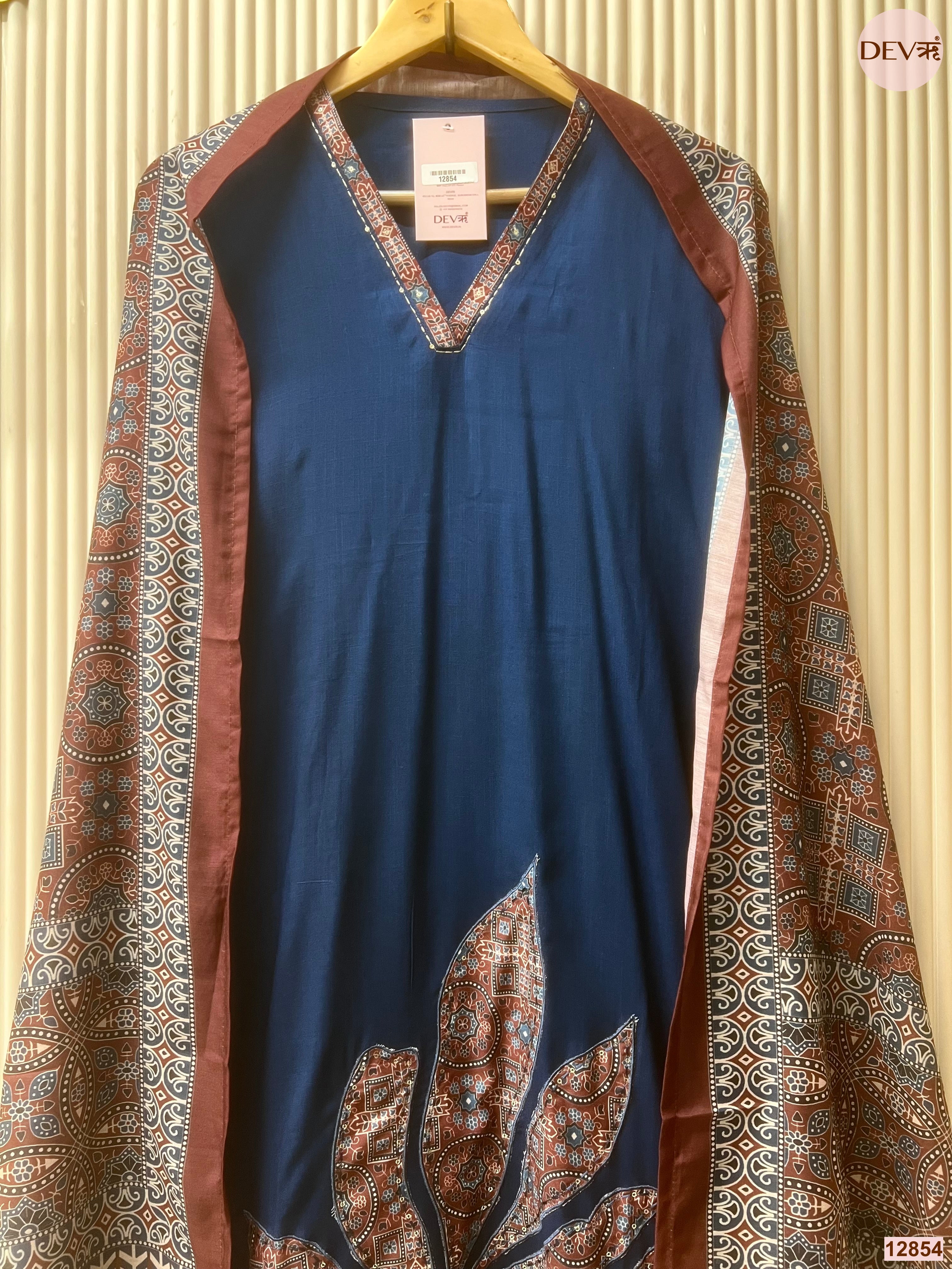 Blue Reyon Printed Unstitched 3-Piece Suit (Devri – D.No 12854)