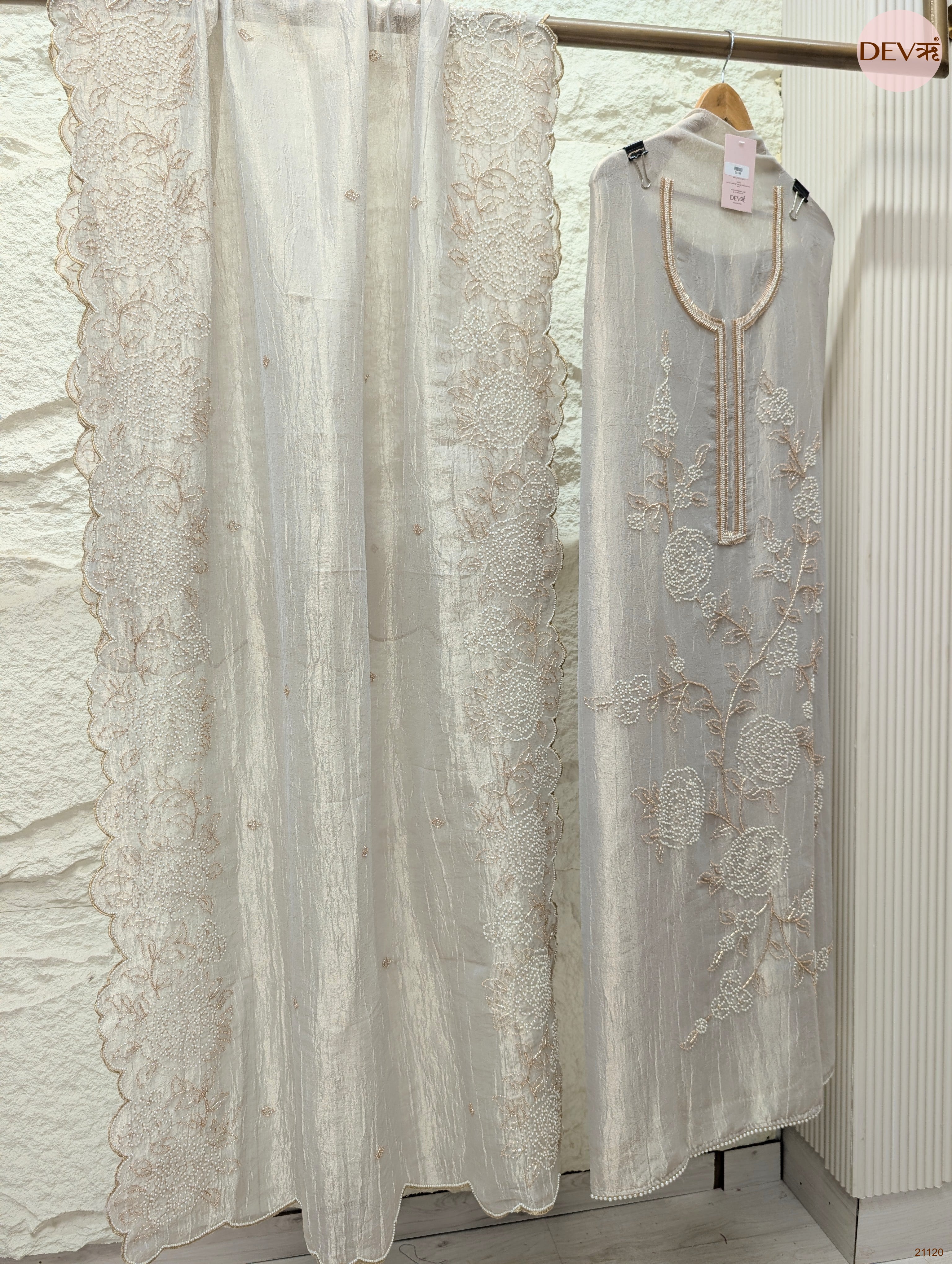 Grey Pure Tissue Crush Silk Embroidered Unstitched 3-Piece Suit (Devri – D.No 21120)