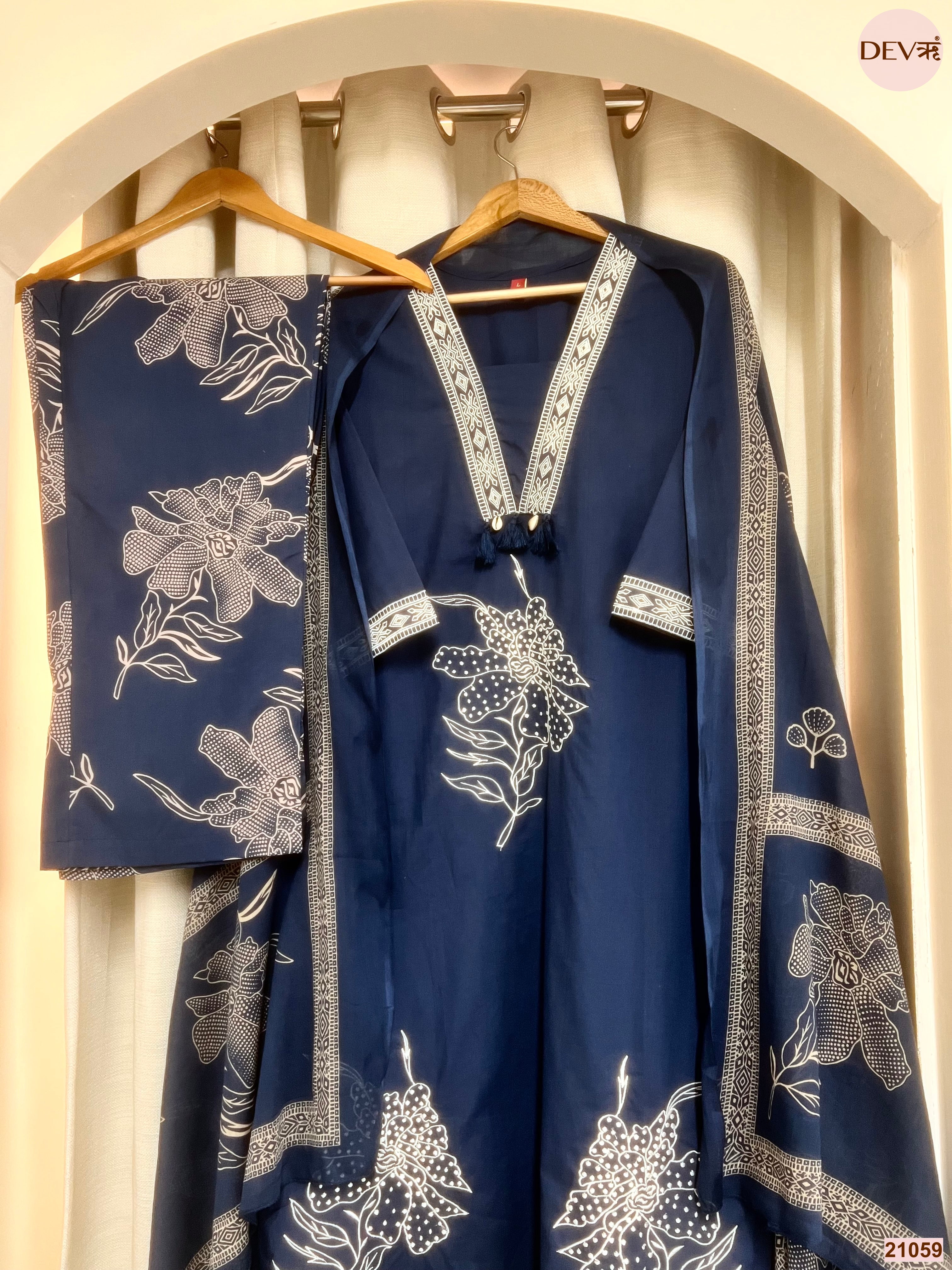 Neelambari Cotton Slub Printed Navy Blue 3-Piece Set (Devri – D.No 21059)