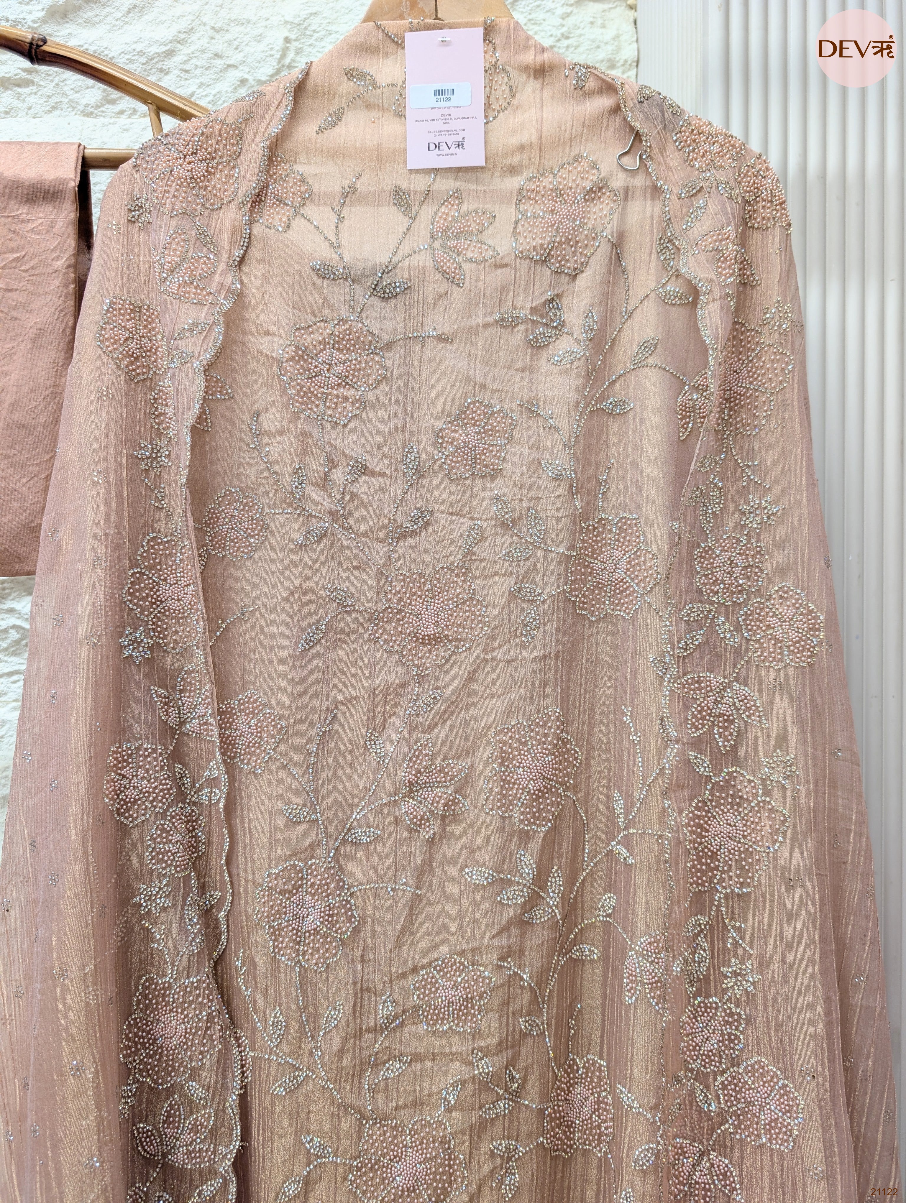 Peach Pure Tissue Crush Silk Embroidered Unstitched 3-Piece Suit (Devri – D.No 21122)
