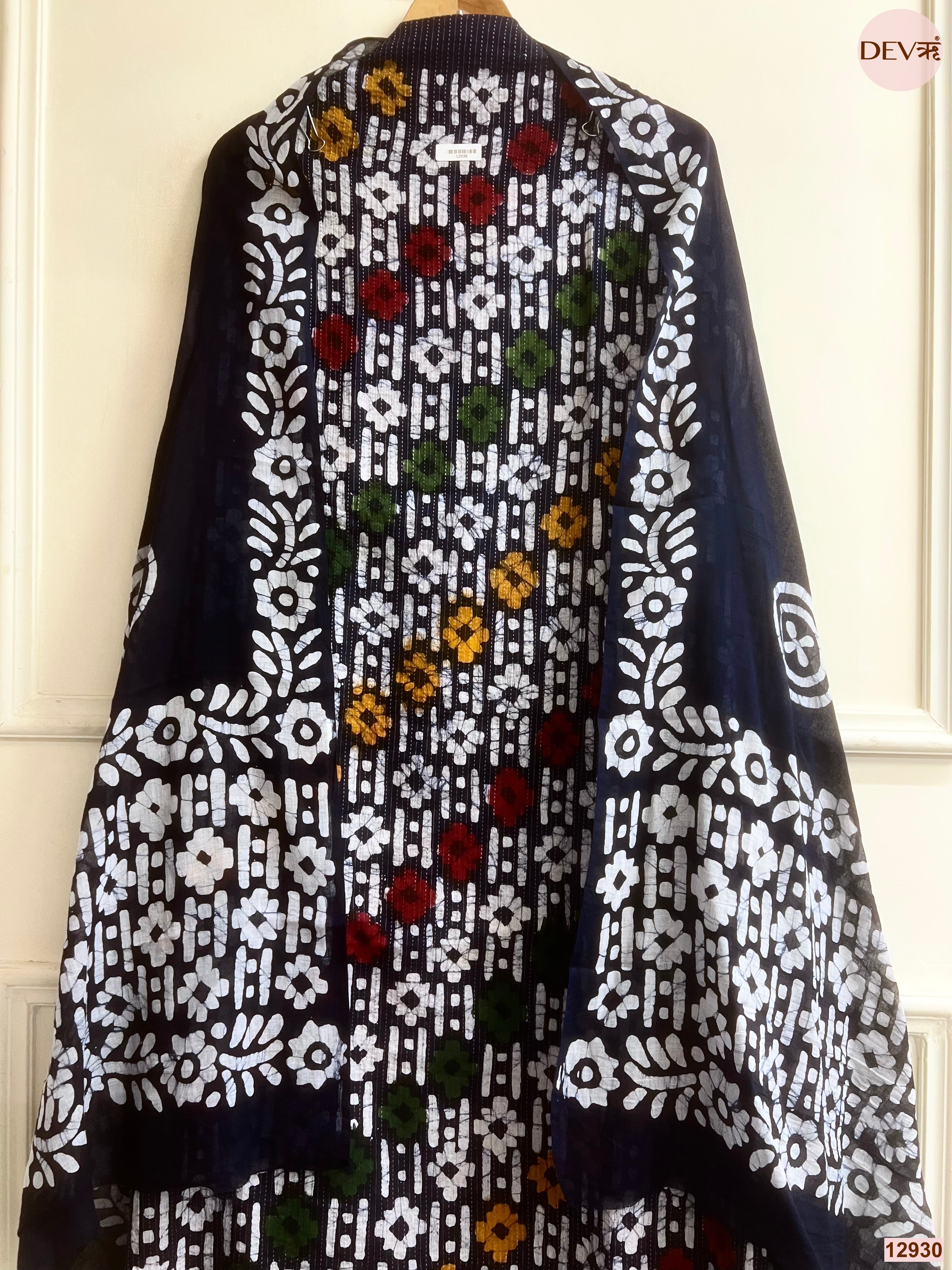 Black Cotton Batik Printed Unstitched 3-Piece Suit (Devri – D.No 12930)