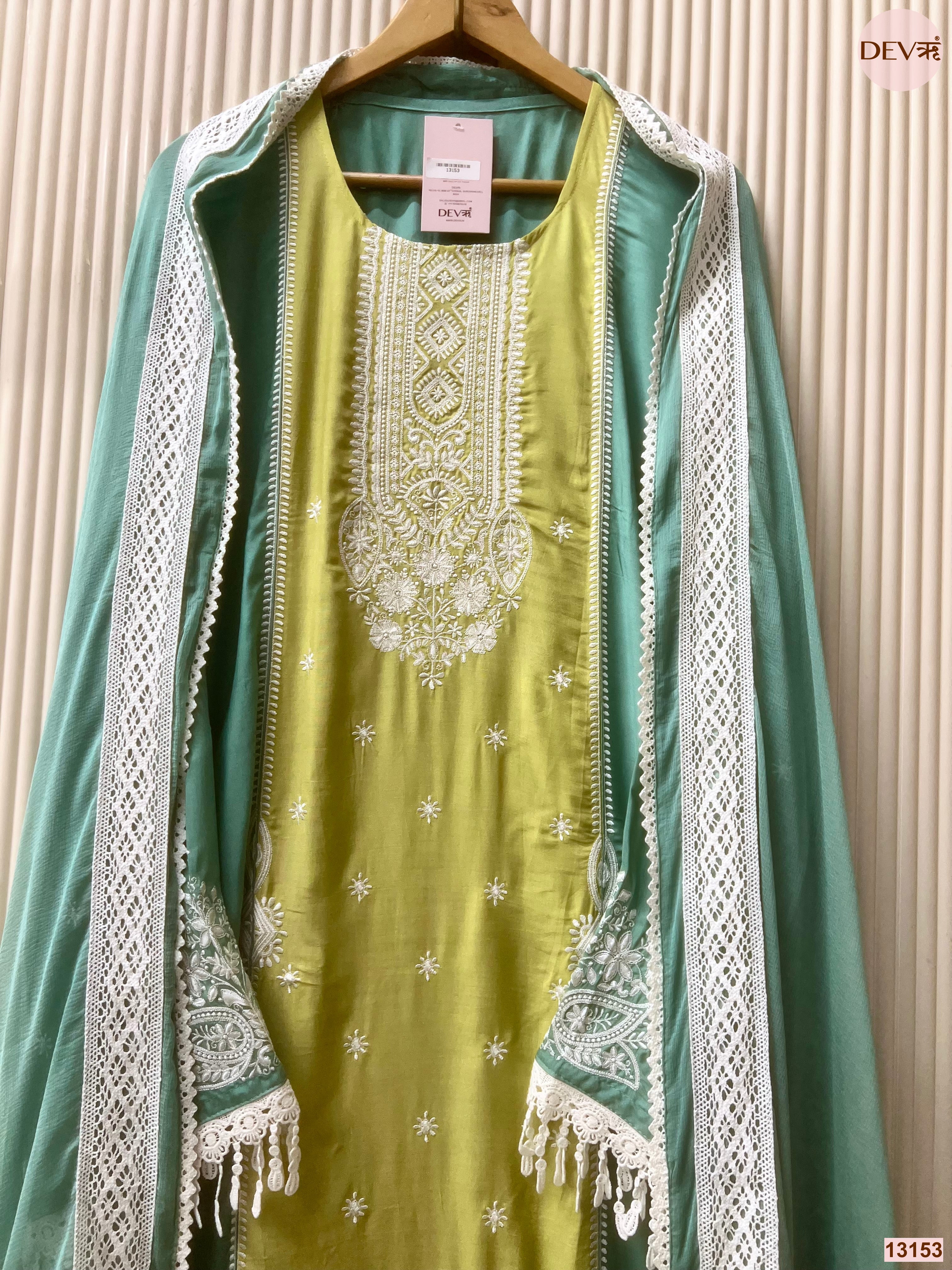 Lime Muslin Embroidered Unstitched 3-Piece Suit (Devri – D.No 13153)